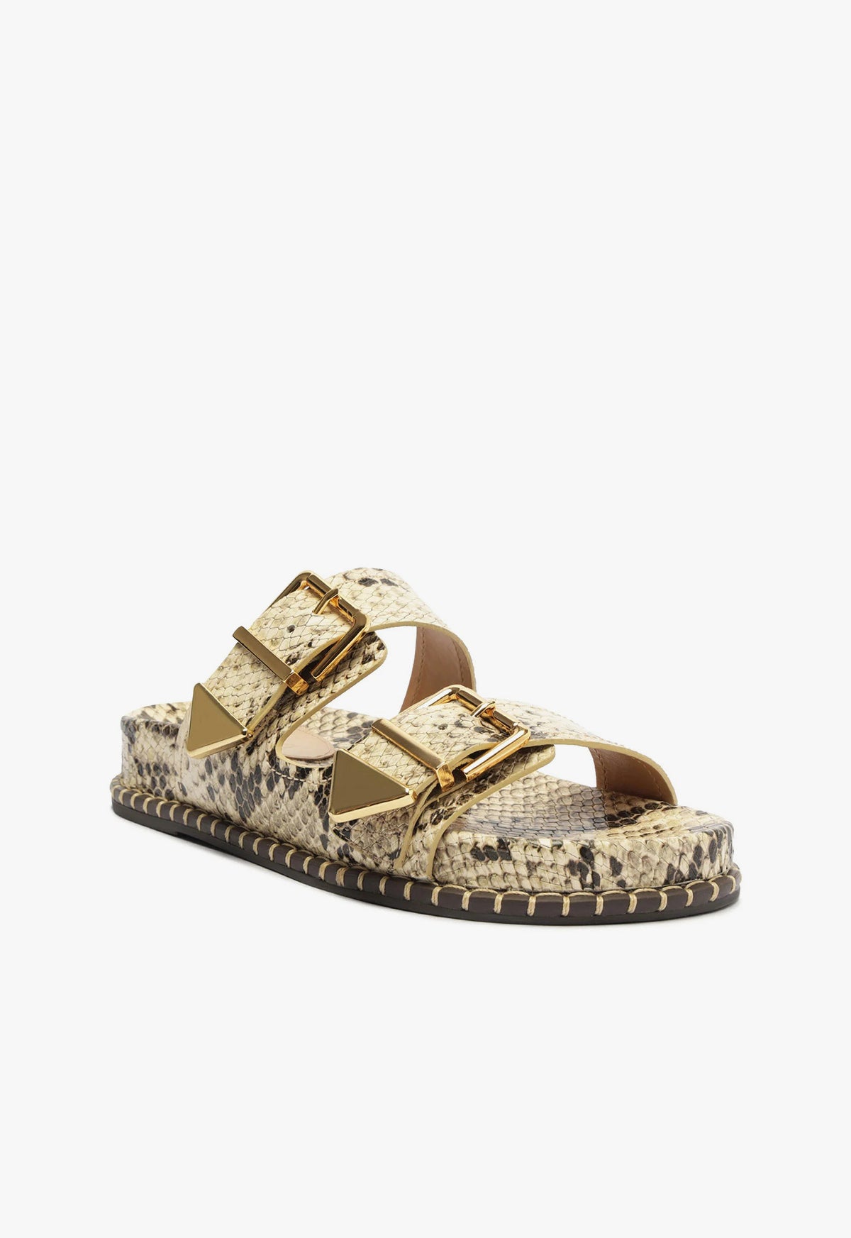 Naomi Sporty Snake Embossed Leather Sandals for Women - Comfortable Summer Slide Shoes with Arch Support | Perfect for Beach, Vacation & Casual Outings