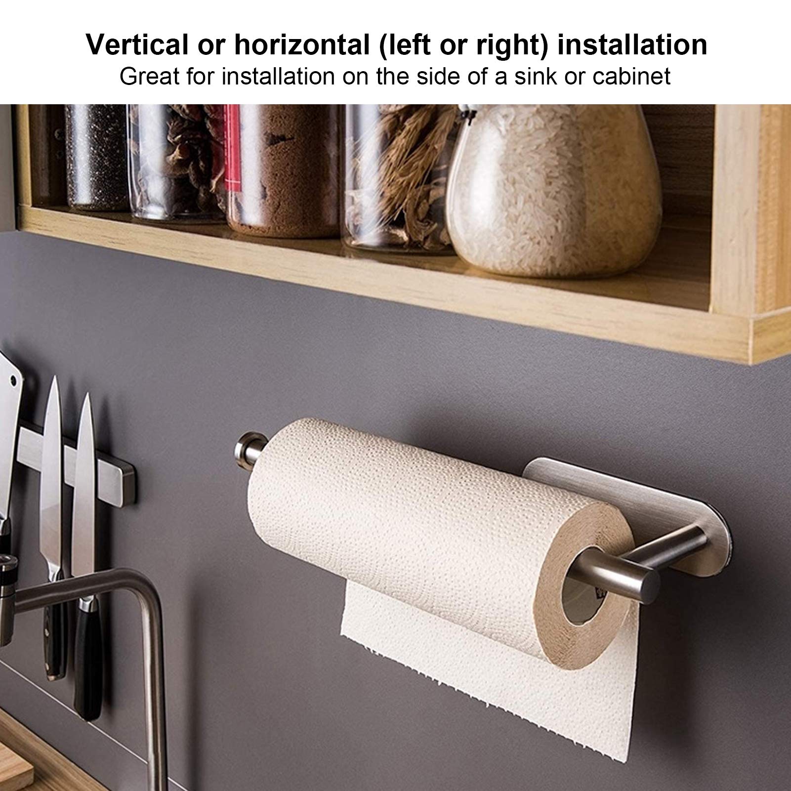 Stainless Steel Under Cabinet Paper Towel Holder - Wall Mount Kitchen Towel Rack with Self-Adhesive, SUS304 Black (1 Pack) - Perfect for Kitchen, Bathroom & Office Organization