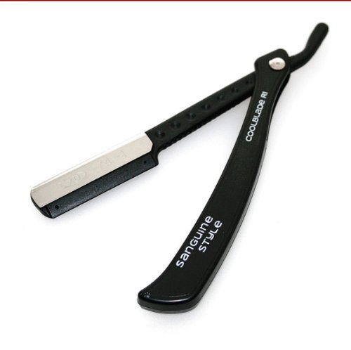 Professional Cut Throat Razor with Wilkinson Blades & Sanguine Pouch - CoolBlade R1 Black Stainless Steel Shaving Kit | Perfect for Barber Shops, Home Grooming & Travel Shaving Essentials
