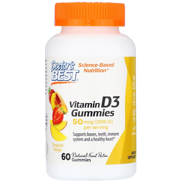 Doctor's Best Vitamin D3 Gummies - Tropical Mango Flavor, 60 Count | Immune Support & Bone Health Supplement | Perfect for Kids & Adults Daily Wellness