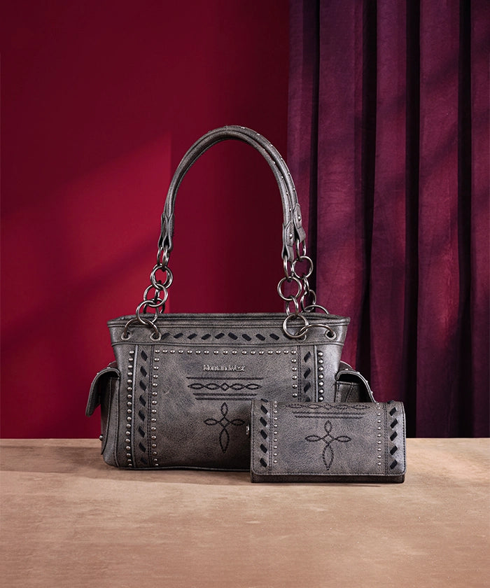 Montana West Whipstitch Studs Concealed Carry Satchel Purse - Stylish Women's Leather Crossbody Bag for Everyday Use, Travel & Work