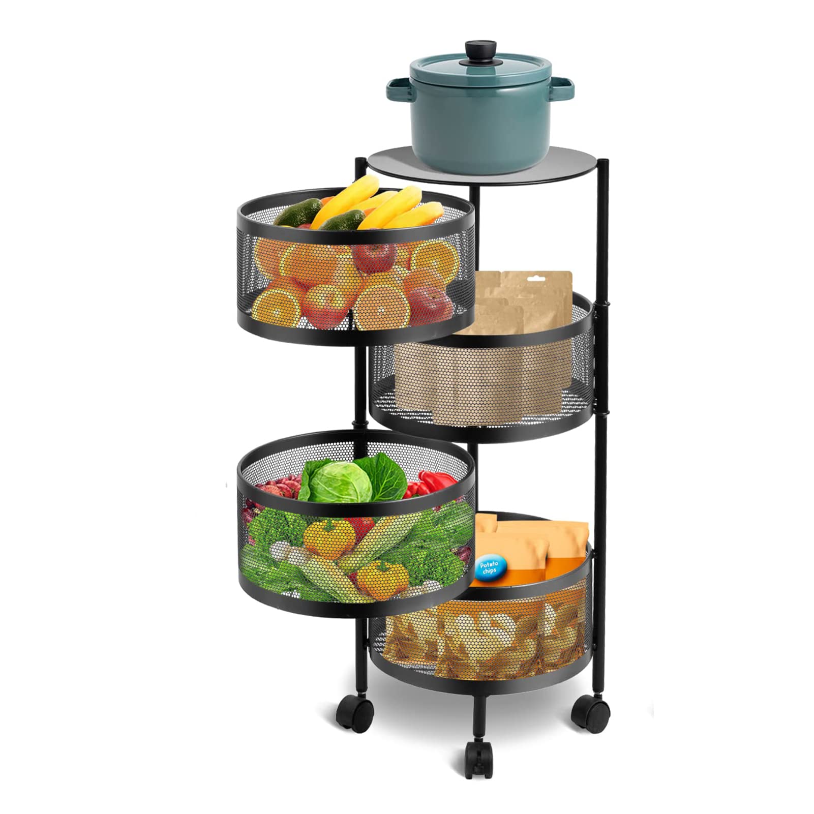 5-Tier Round Layered Standing Shelf - Multi-Purpose Storage Rack for Bedroom, Kitchen & Living Room - Organize Fruits, Vegetables, Snacks & Home Decor - Space-Saving Floor Standing Organizer for Small Spaces