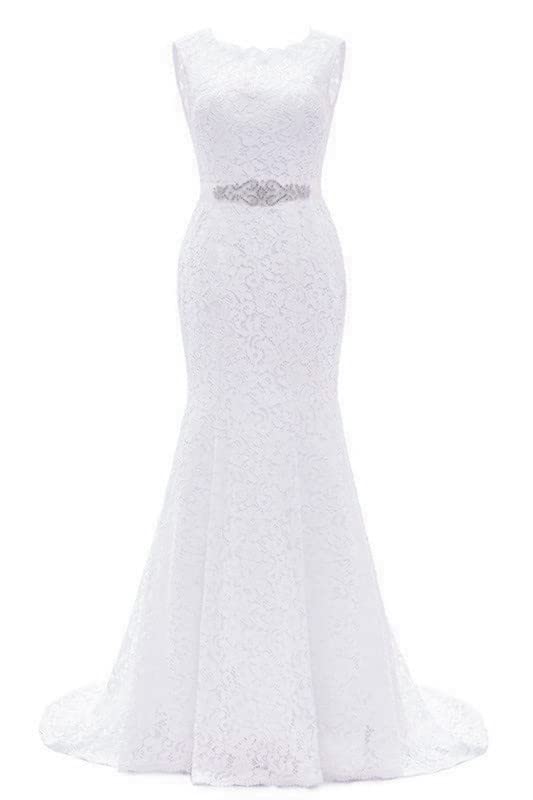 Elegant Lace Mermaid Wedding Dress for Women - A-Line Bridal Gown with Long Train - Perfect for Beach, Church, and Formal Wedding Ceremonies
