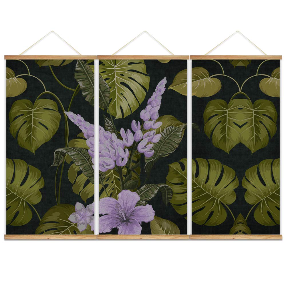Idea4Wall Magnetic Wooden Framed Hanging Poster - Green Leaves & Beautiful Flowers Wall Art Print (18x36 Inches, 3 Panels) | Ready to Hang Home Decor for Living Room, Bedroom & Office