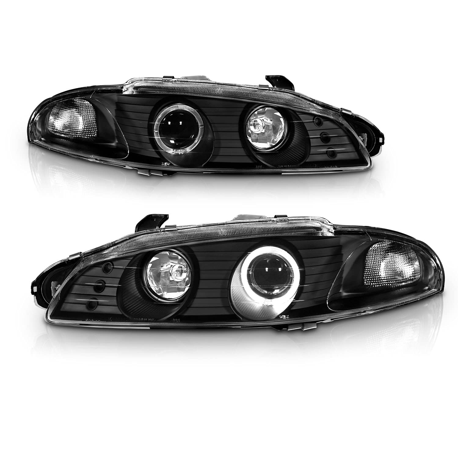 AmeriLite G2 Projector Headlights with Halo Ring - Black for Mitsubishi Eclipse (Passenger & Driver Side) | High-Performance LED Lighting for Night Driving & Car Customization