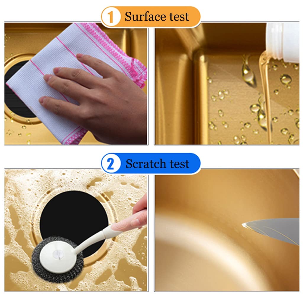 304 Stainless Steel Single Bowl Kitchen Sink with Tap - Gold Round Bar Counter Sink (32×19cm) for Modern Kitchens