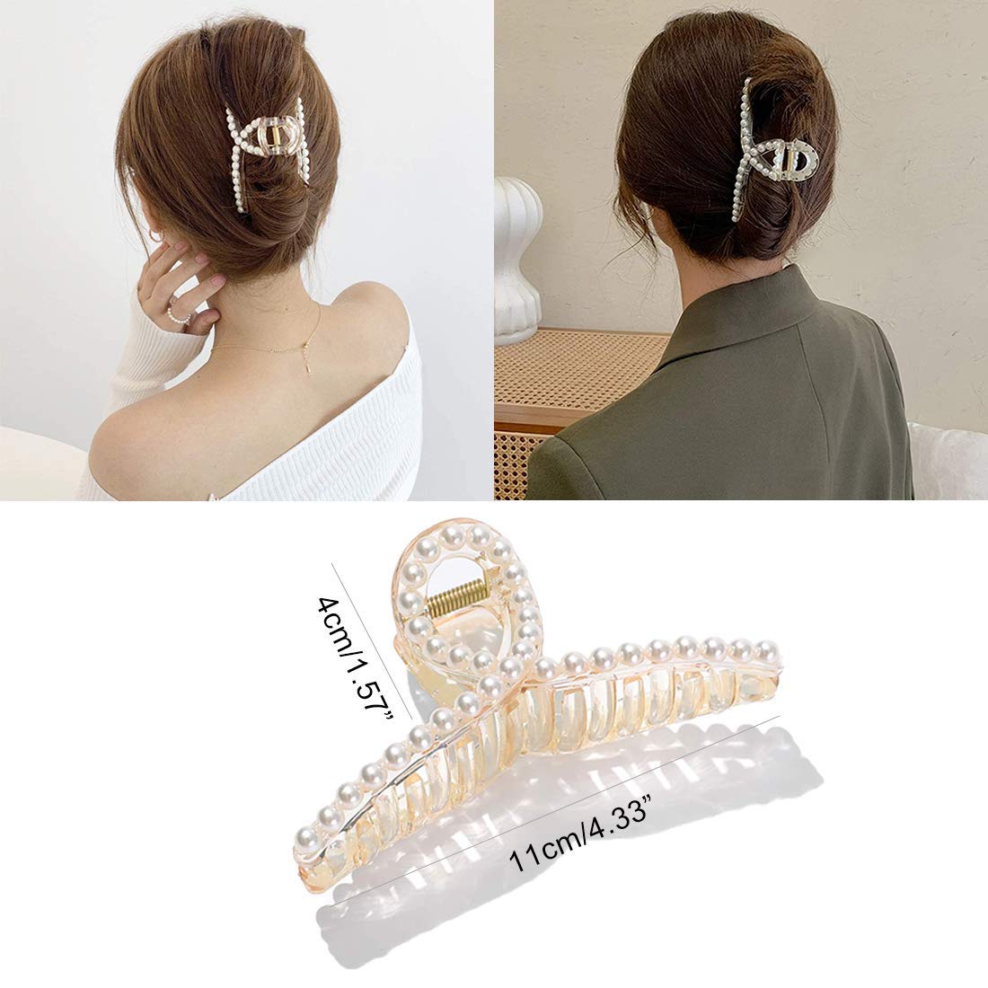 Pearl Hair Claw Clips for Women - Non-Slip Large Hair Clamps with Fake Pearls, Fashion Hair Styling Accessories for Women & Girls | Perfect for Updos, Ponytails & Everyday Hairstyles