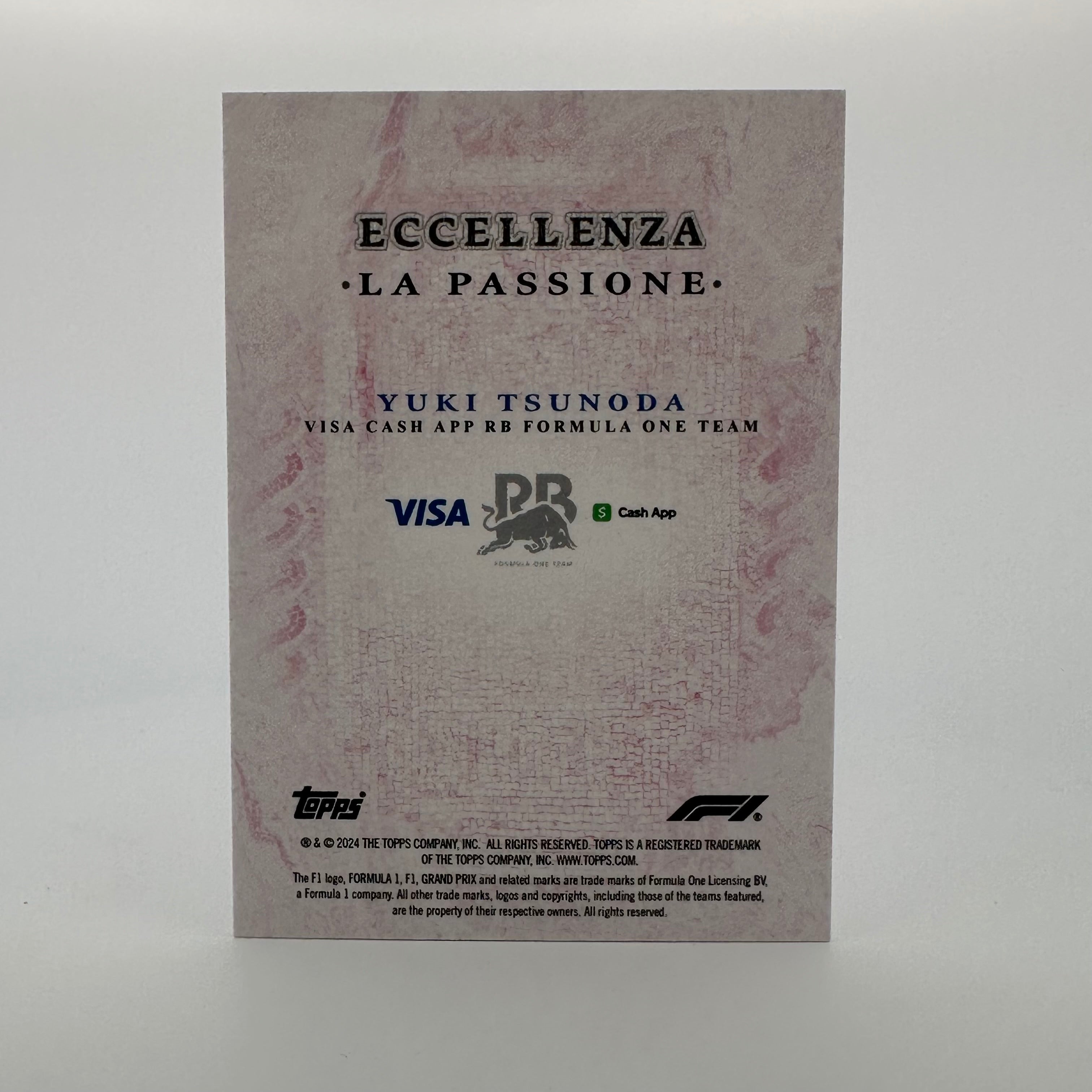 2024 Topps Eccellenza F1 Yuki Tsunoda #57/75 Pink Racing Driver Card - Perfect for F1 Collectors and Motorsport Memorabilia Enthusiasts