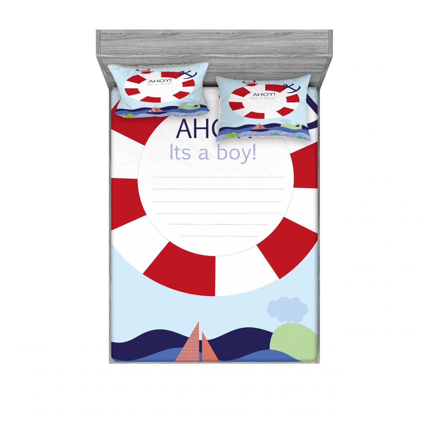 Ambesonne Gender Reveal Party 2-Pack Queen Size Fitted Sheet & Pillow Sham Set - Nautical Baby Announcement Theme, 4-Piece Bedding Decor Set (2 Fitted Sheets + 4 Pillow Covers) - Vibrant Multicolor Design for Baby Shower, Nursery Decor & Gender Reveal Party Decorations