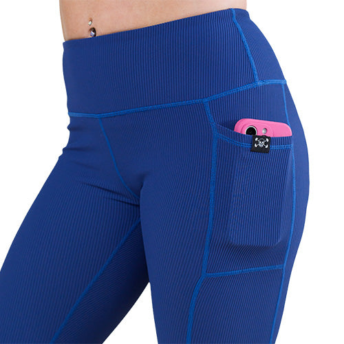 High Waist Ribbed Leggings for Women - Navy Blue Yoga Pants with Tummy Control | Perfect for Workout, Yoga, Running & Lounge Wear