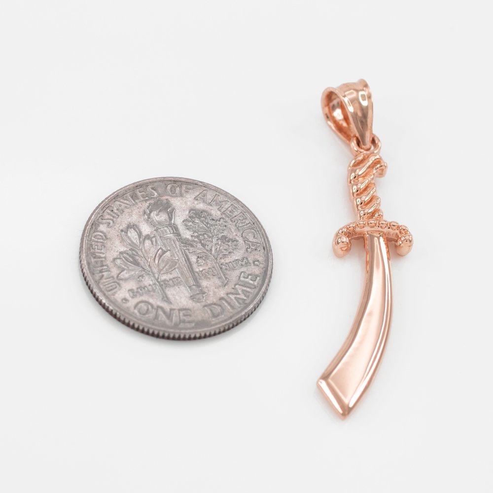 10K Rose Gold Islamic Scimitar Sword Pendant Necklace for Men - High Polish Finish - Perfect for Eid Gifts, Muslim Jewelry & Special Occasions
