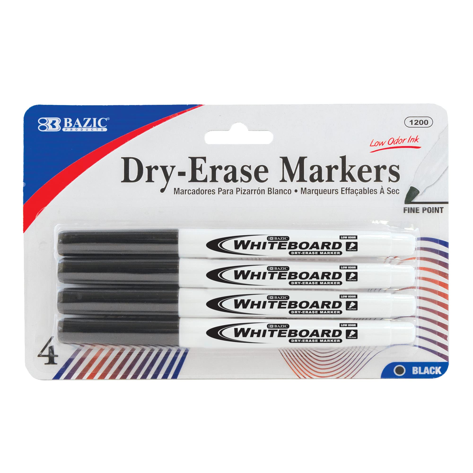 BAZIC Black Fine Tip Dry Erase Markers - Low Odor Whiteboard Pens for Office, School & Home Use - 4-Pack (144-Packs Bulk) - Ideal for Presentations, Classroom Teaching & Office Meetings