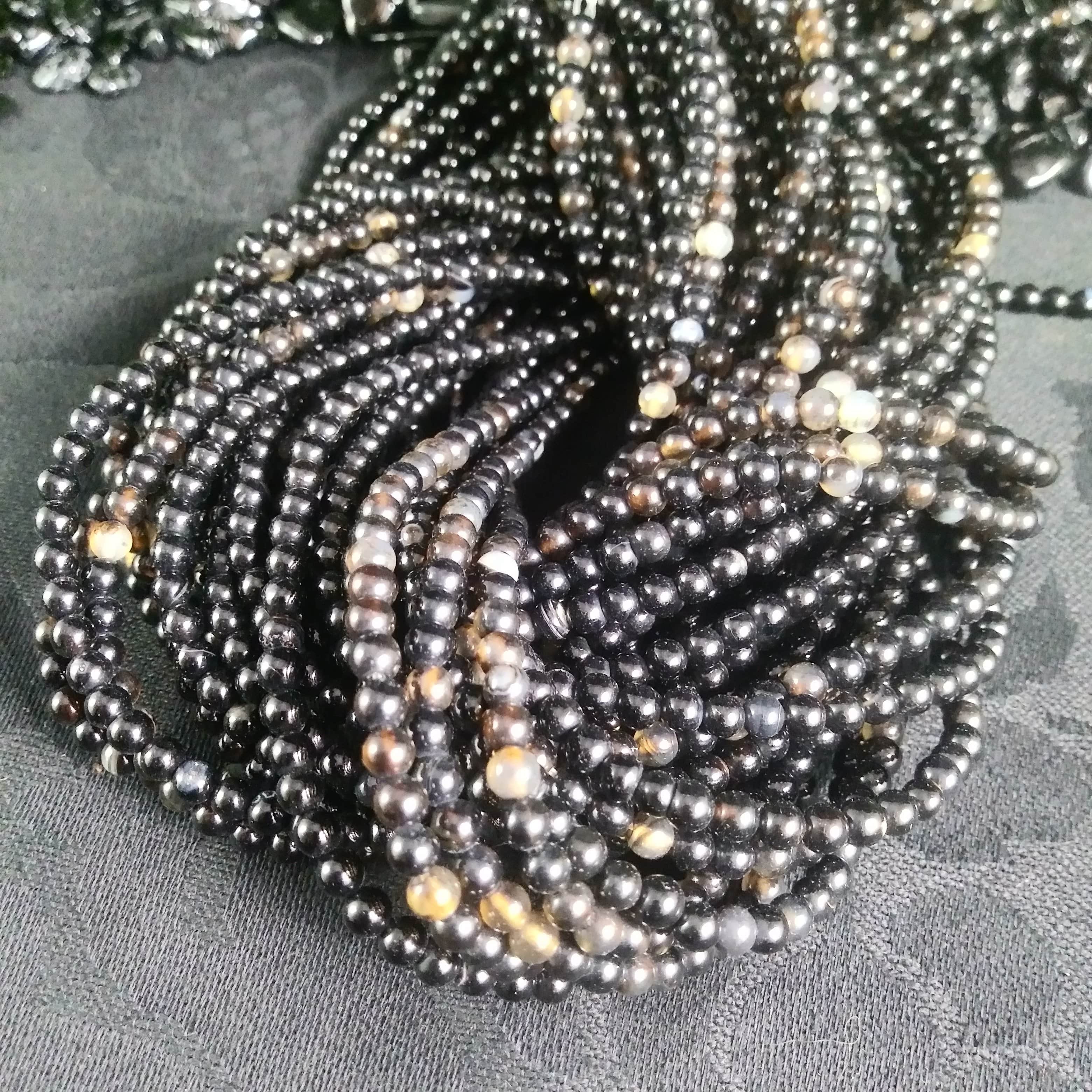 4-5mm Round Black Agate Beads Strand for Jewelry Making - DIY Necklace, Bracelet & Craft Supplies - Perfect for Boho, Healing Crystal & Spiritual Jewelry Designs