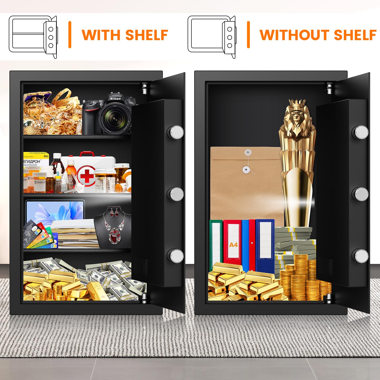 4.2 Cubic Foot Large Fireproof Safe for Home & Office - Digital Security Safe Box Waterproof & Fire Resistant with Spare Keys & Alarm System - Perfect for Documents, Jewelry, Cash Storage (Home, Business, Gun Safe)
