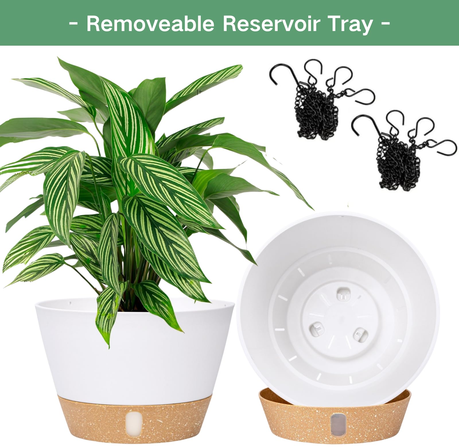 QCQHDU 8 Inch Self-Watering Hanging Planters for Indoor & Outdoor Plants - 2 Pack with Drainage Holes & Removable Tray - Perfect for Balcony, Patio, and Home Decor