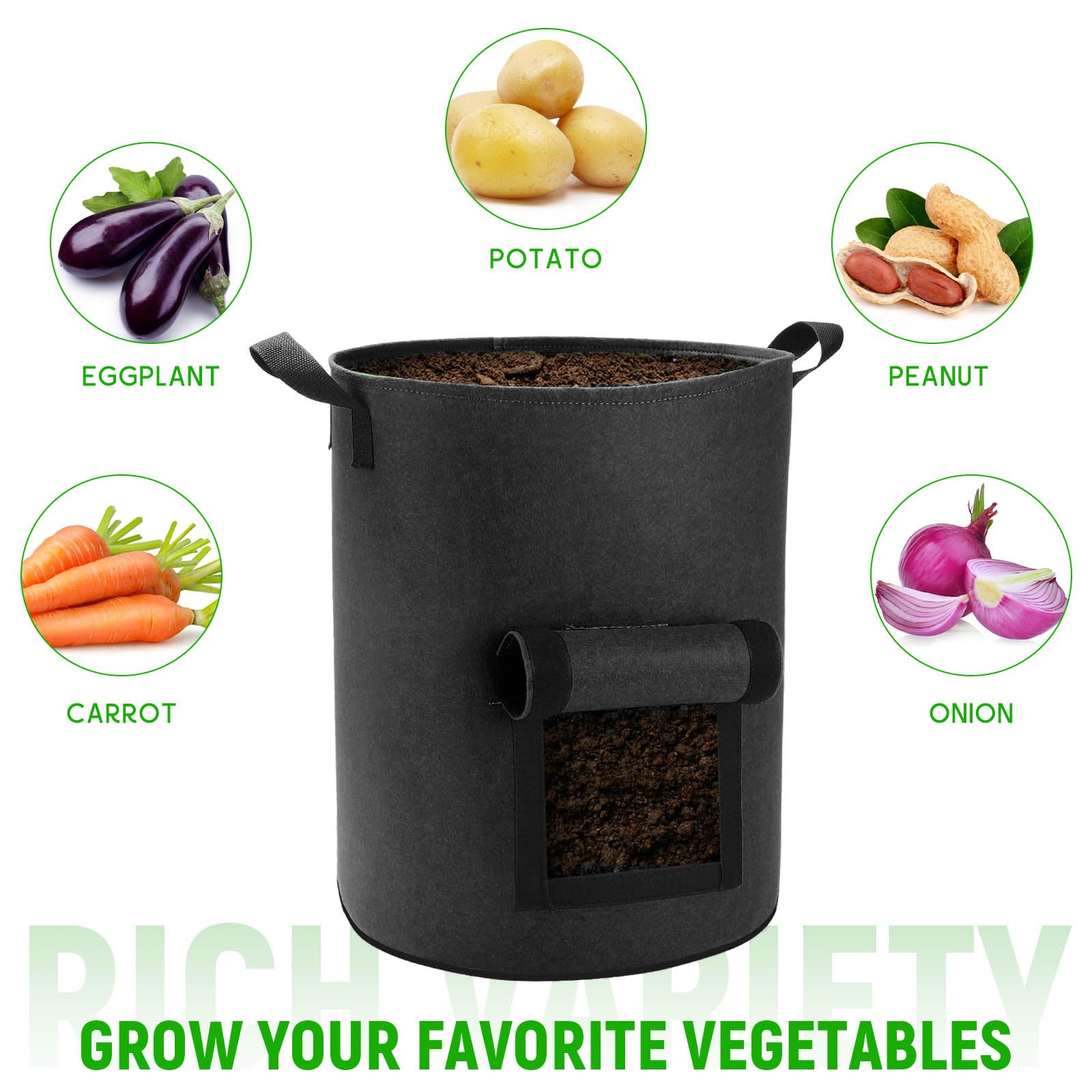 5 Pack 10 Gallon Heavy Duty Potato Grow Bags with Flap & Handles - Fabric Planting Pots for Potatoes, Carrots, Taro - Perfect for Home Gardening, Balcony & Indoor Vegetable Cultivation