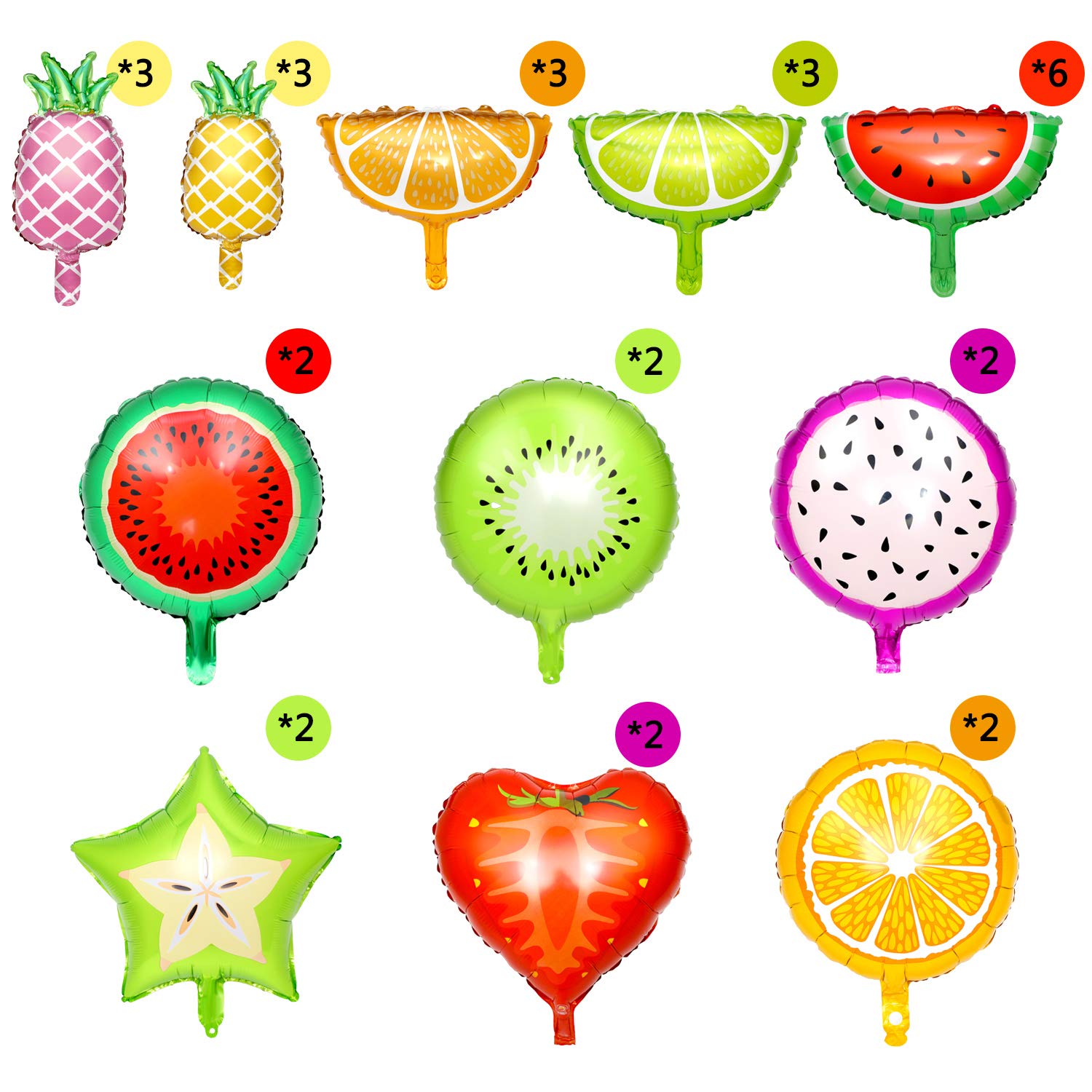30-Piece Hsei Fruit Balloons - Tutti Frutti Aluminum Foil Balloons for Tropical Birthday Party Decorations (2 Sizes) - Perfect for Baby Showers, Summer Parties & Fruit-Themed Events