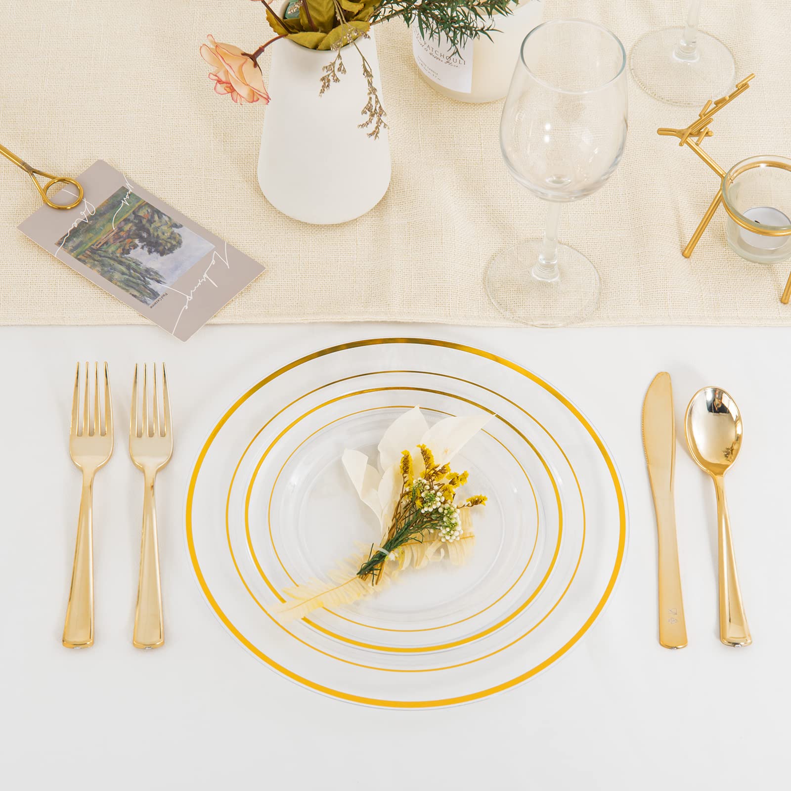 96 Pcs Gold Plastic Plates - 48 Dinner Plates 10.25