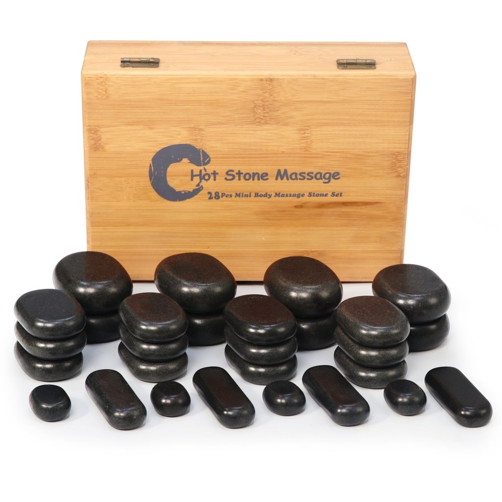 28-Piece Professional Hot Stone Massage Kit - Basalt Rocks for Spa Therapy, Pain Relief & Relaxation | Perfect for Home & Professional Use | Ideal for Stress Relief, Muscle Recovery & Wellness Treatments