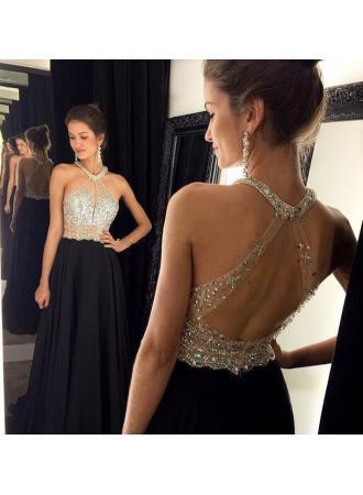 Elegant Halter Backless Long Prom Dress - Sexy Black Evening Gown for Formal Parties, Prom Night & Special Occasions - Custom Made 2017 Style (17006)