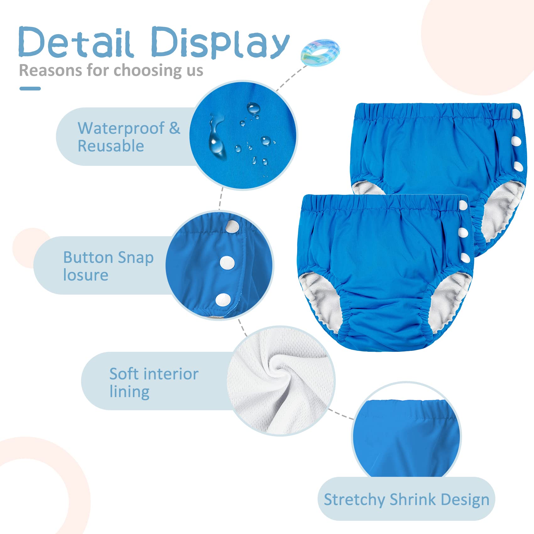 **Durio Reusable Swim Diapers for Toddlers & Babies - Washable, Leak-Proof Swim Diaper for Boys & Girls - Perfect for Pool, Beach & Water Play**