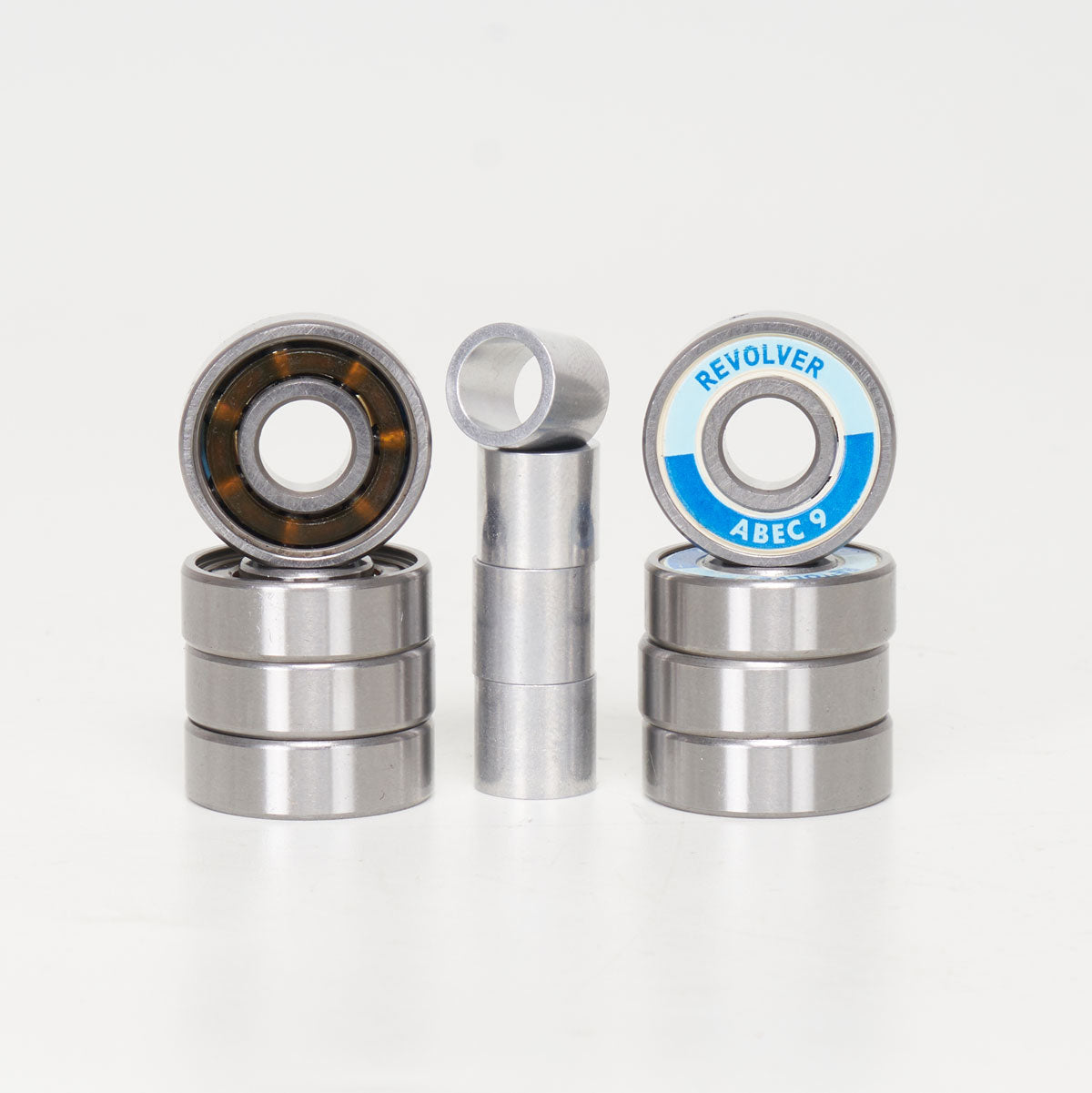 High-Speed Revolver ABEC 9 Skateboard Bearings with Spacer Pack (Set of 4 Wheels) - Perfect for Longboard, Skateboard & Roller Skate Performance Upgrades