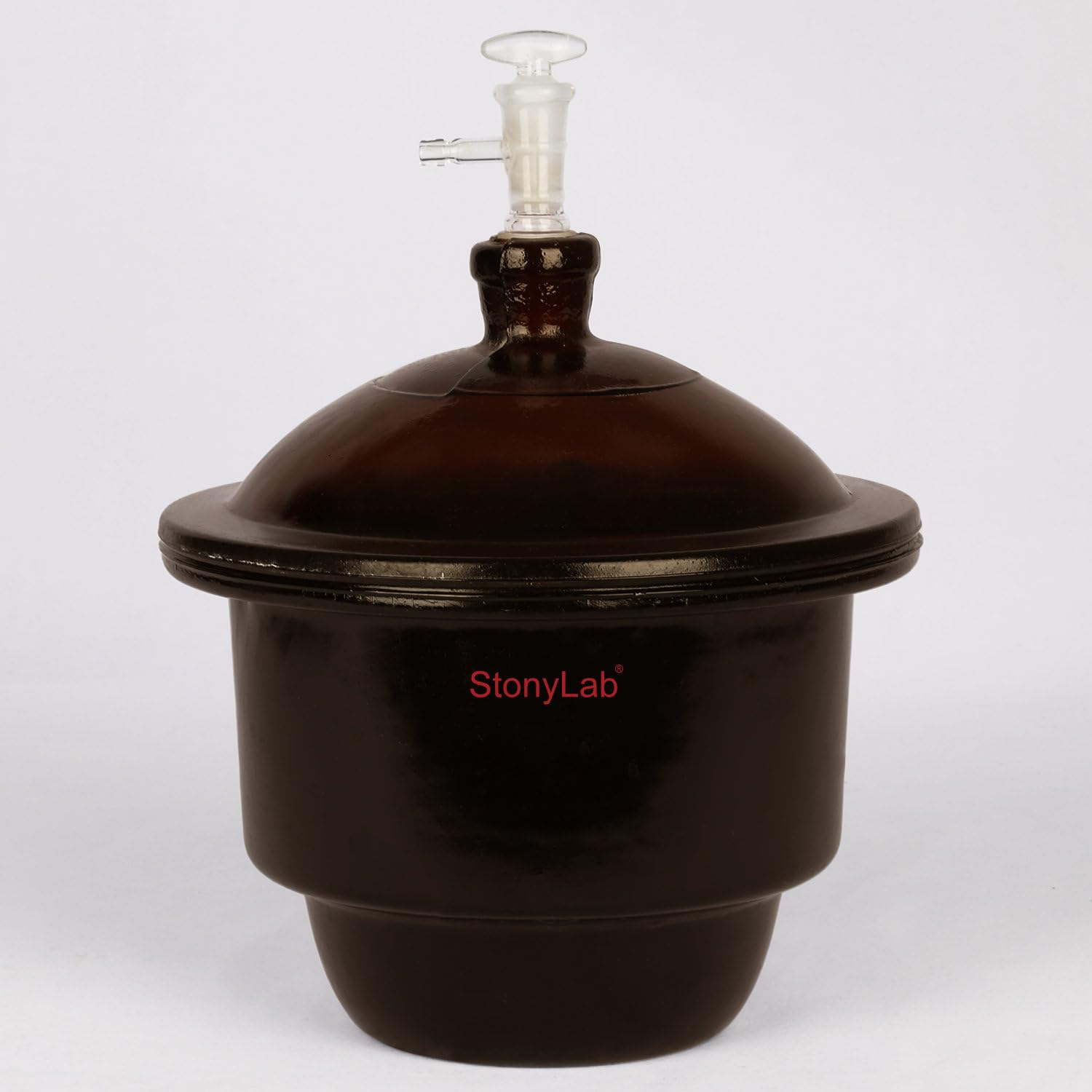 Stonylab 7.1 Inch Amber Glass Vacuum Desiccator with Glass Vacuum Valve & Porcelain Plate - Lab-Grade Moisture Protection for Chemicals, Pharmaceuticals & Electronics Storage | Ideal for Laboratories, Research & Industrial Use
