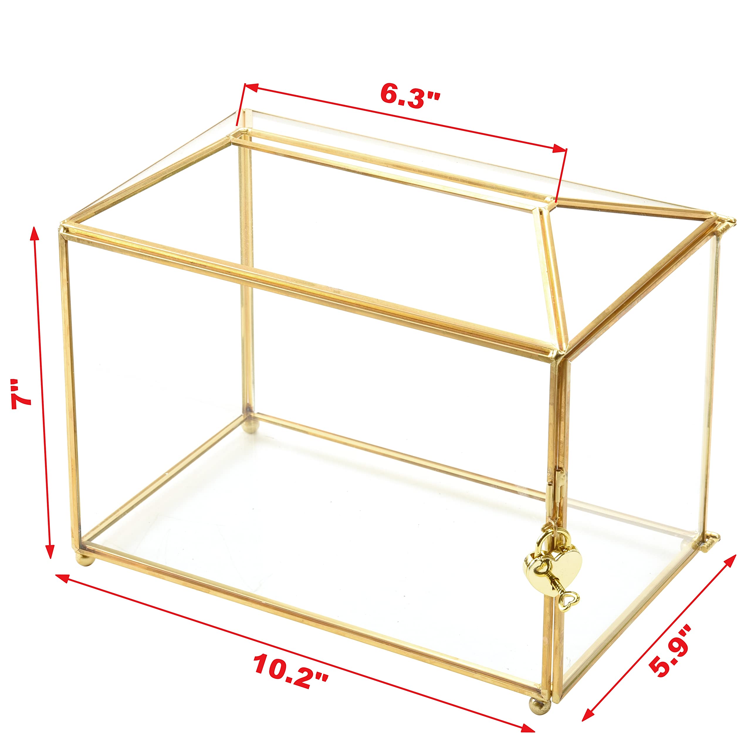 Secure Clear Gold Locking Glass Gift Card Box for Wedding, Ballot, Donation, Raffle & Reception - Upgraded Safety Display Case 10.3 x 5.9 x 8.5 Inches - Perfect for Cash Gifts, Jewelry Storage & Event Prize Collection