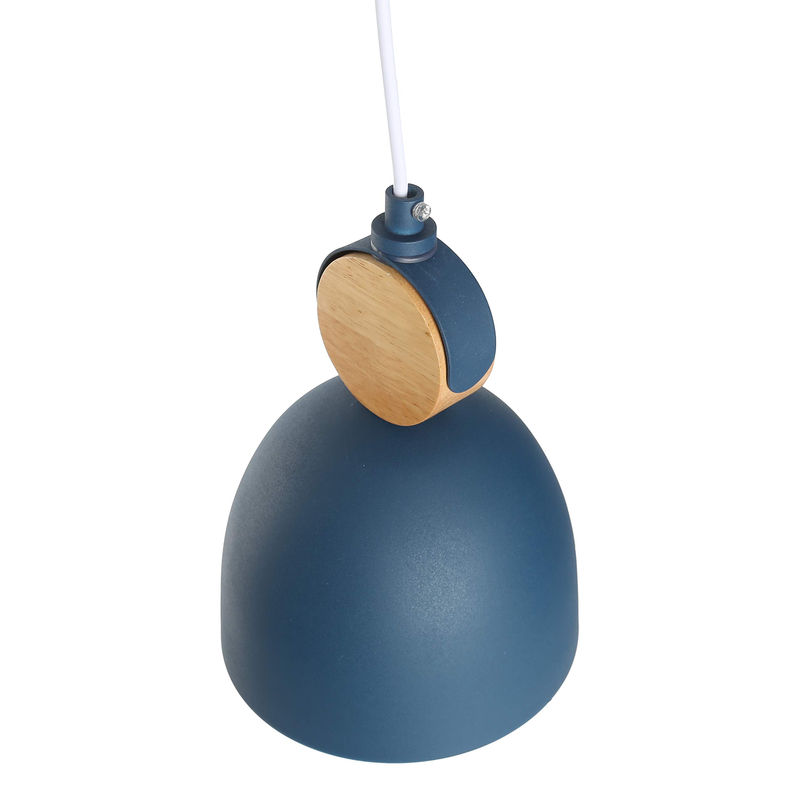Nordic Style Pendant Light - Wood & Metal LED Chandelier for Kitchen, Dining Room, Study - Industrial Swag Hanging Fixture with Blue Shade - Indoor Decorative Lighting for Modern Home Decor