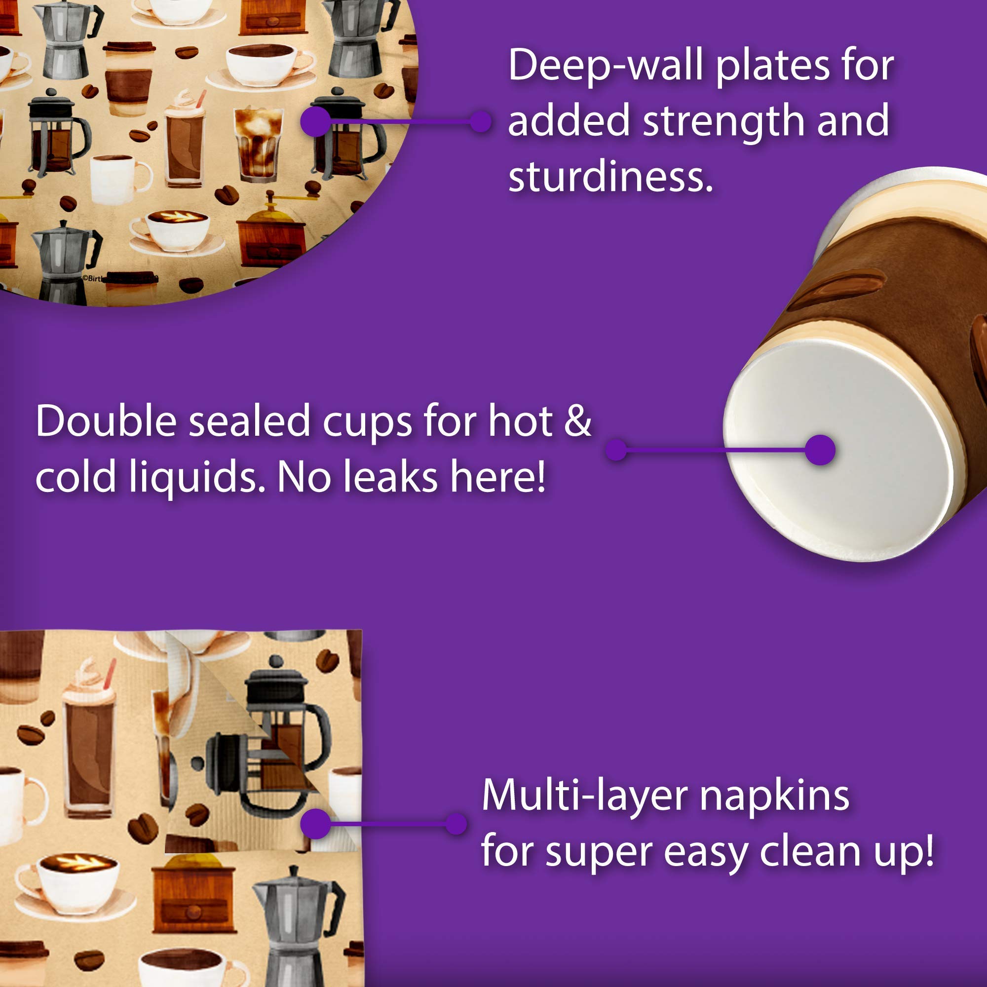 16-Piece Coffee Themed Birthday Party Supplies Set - Plates, Napkins, Cups & Tableware Kit for Adult Coffee Lovers | Perfect for Birthday Celebrations, Office Parties & Bridal Showers