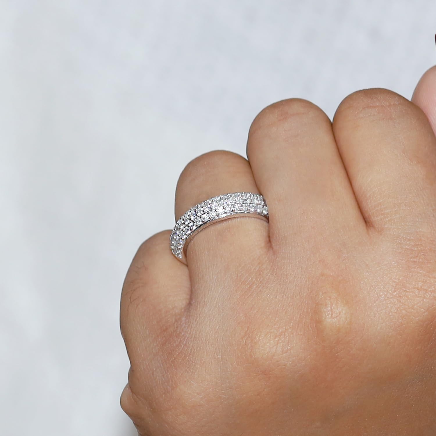 1.00 Carat Round Lab Created Moissanite & Lab Grown Diamond 3 Row Eternity Wedding Band Ring for Women - 14K Gold Over Sterling Silver (VS-SI Clarity) | Anniversary Gift, Engagement Ring, Bridal Jewelry