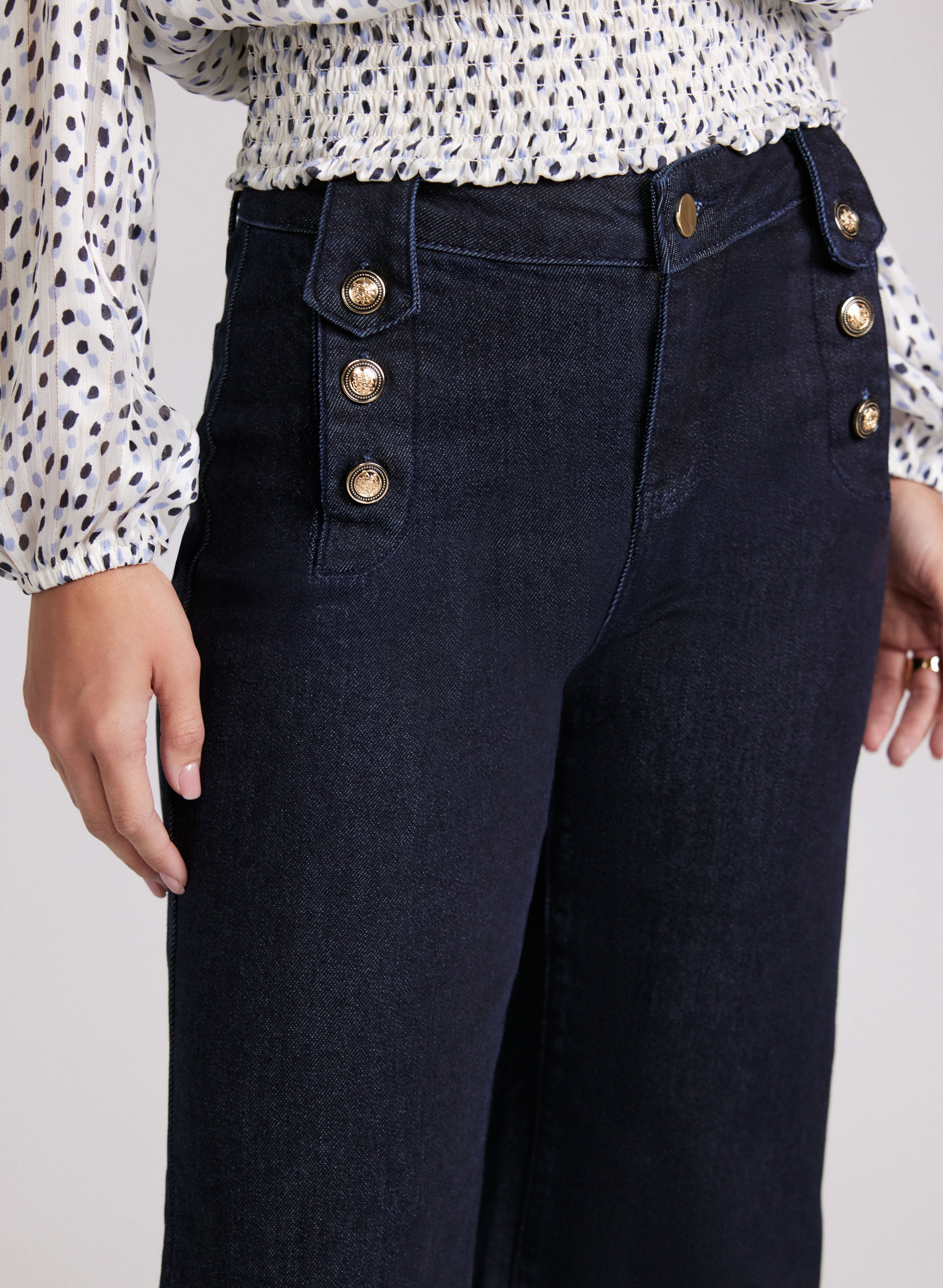 Stylish Embossed Button Wide Leg Jeans for Women - Trendy High Waist Flare Pants for Casual Outfits & Boho Fashion