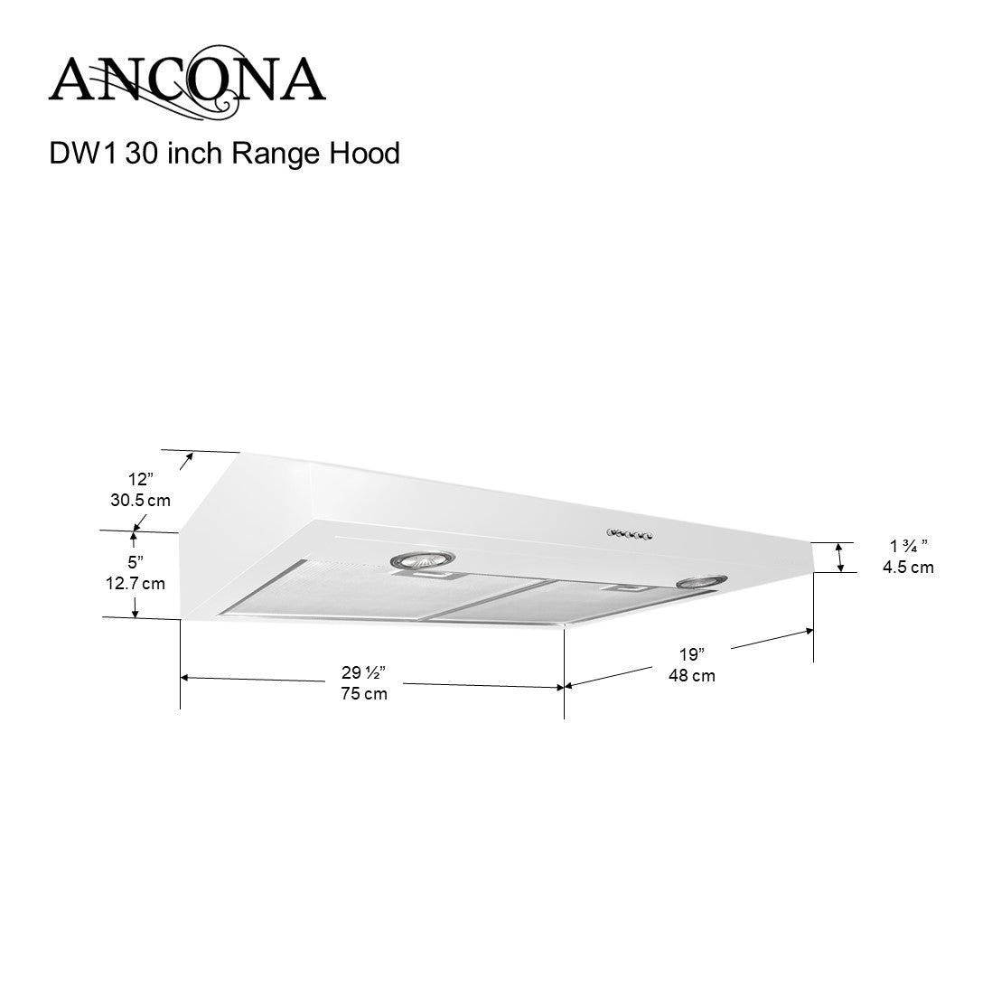 DW1 30-Inch Stainless Steel Under Cabinet Range Hood - Powerful Kitchen Ventilation for Smoke & Odor Removal | Perfect for Apartments, Small Kitchens & Remodeling Projects