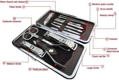 TR Craft 12-in-1 Professional Manicure & Pedicure Kit - Luxury Nail Care Set with Designer Leather Case (Stainless Steel, Silver) | Perfect for Home Spa, Travel & Professional Salon Use