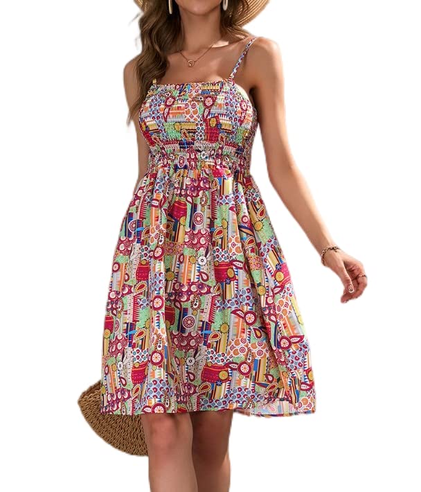 BYIMONN Women's Sleeveless Floral Print Boho Dress - Summer Casual Sundress with Adjustable Straps for Beach, Vacation & Everyday Wear