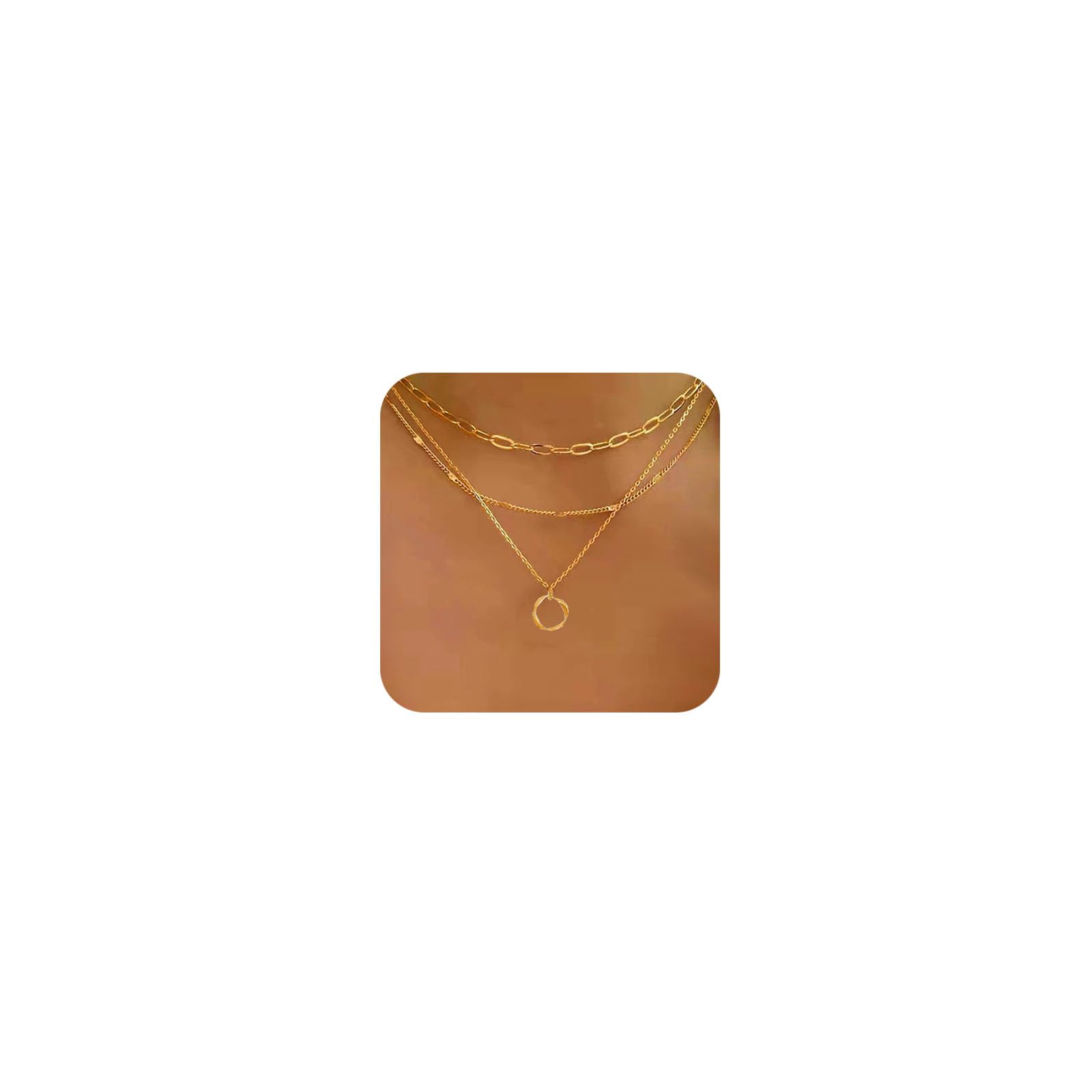 Trendy 3 Layer Gold Necklace for Women - Paperclip Twisted Pendant Chain & Dainty Layering Choker | Perfect for Everyday Wear, Office Style & Date Night Outfits