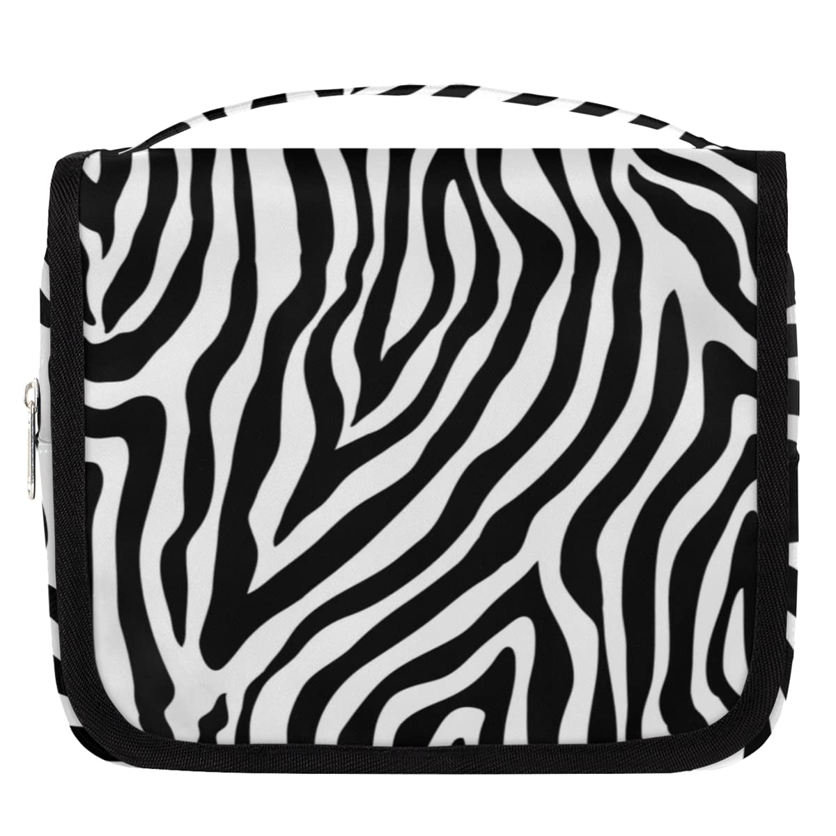 Abstract Animal Zebra Print Hanging Toiletry Bag with Hook - Waterproof Travel Cosmetic Organizer for Men & Women - Large Makeup Wash Bag for Bathroom, Shower, Gym & Vacation (Multiple Colors)