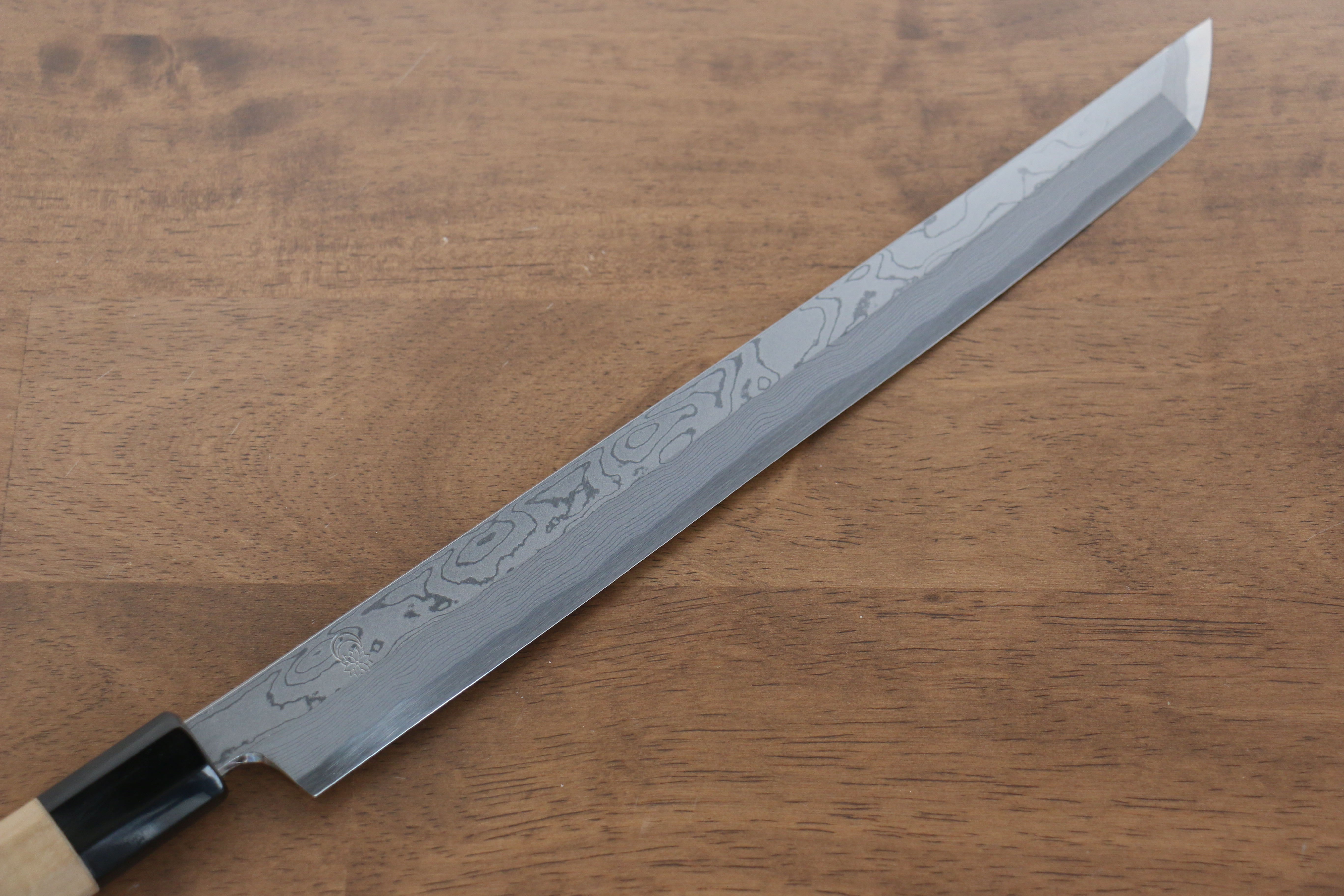 Premium Kikuzuki Blue Steel No.1 Damascus Sakimaru Takohiki 270mm Japanese Chef Knife with Magnolia Wood Handle - Perfect for Sushi, Sashimi & Professional Kitchen Use