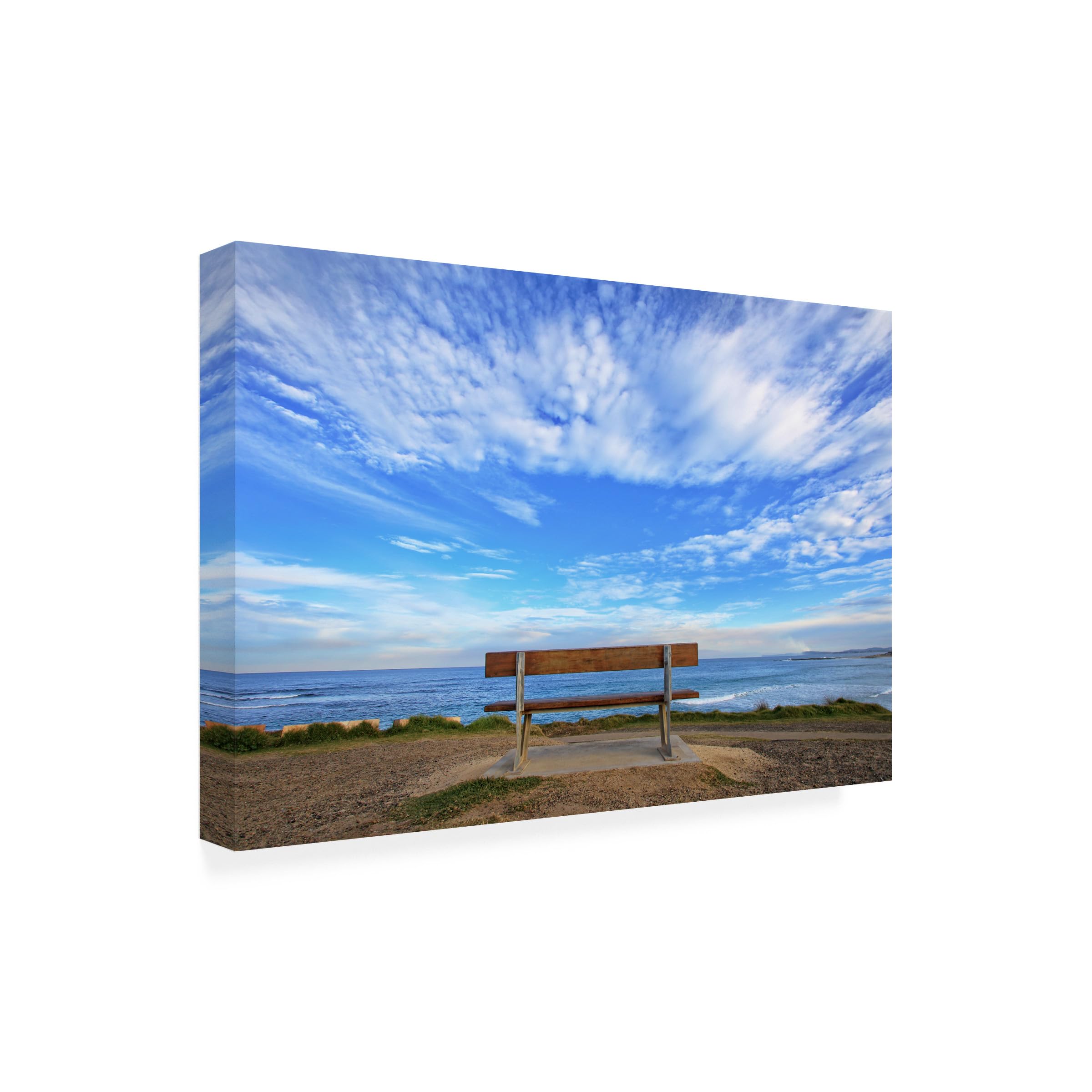 Bench With A View Canvas Wall Art by Beata Czyzowska - Landscape Painting for Living Room, Bedroom & Office Decor