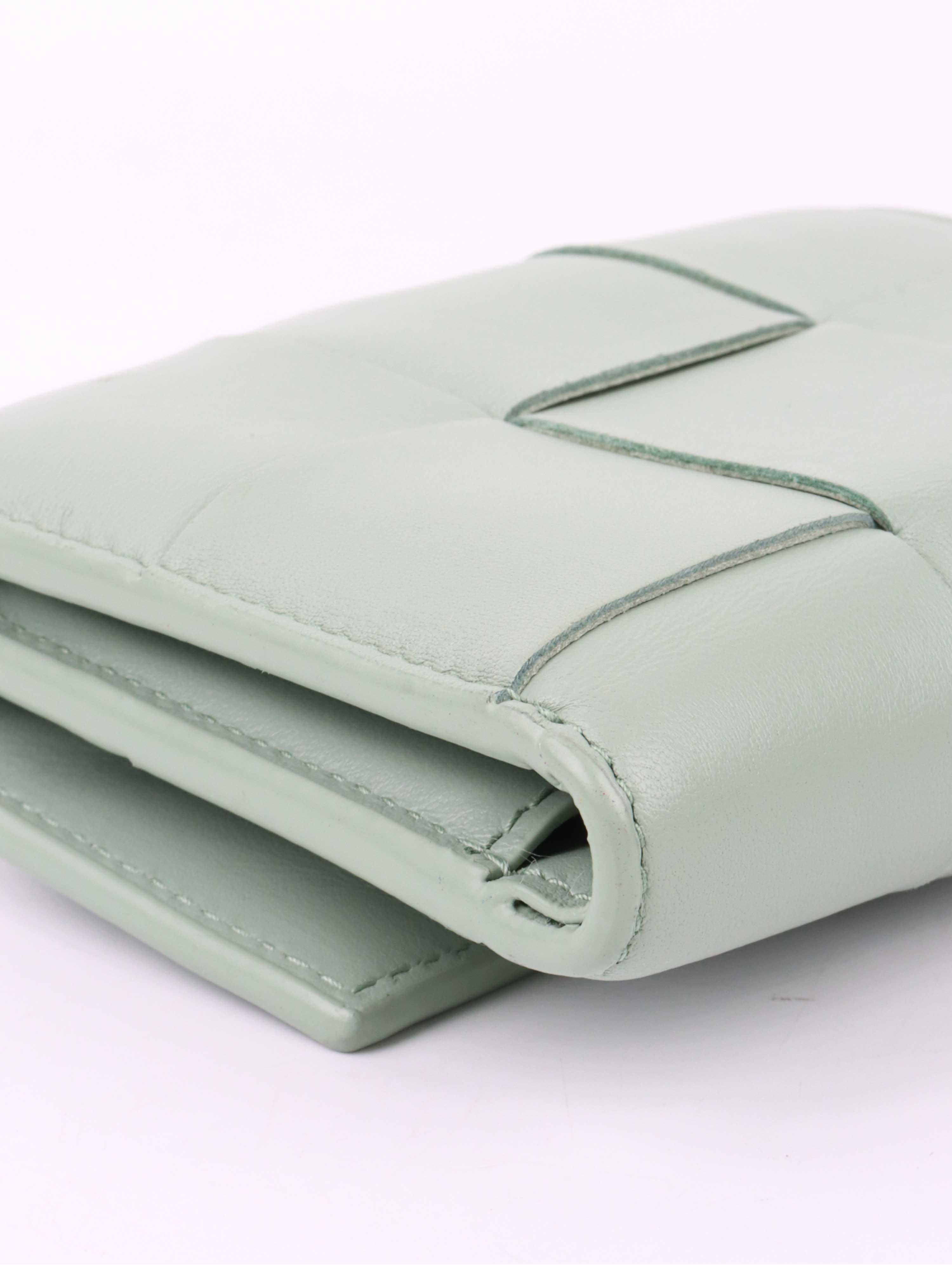 Bottega Veneta Seafoam Green Cassette Tri-Fold Zip Wallet - Luxury Leather Wallet for Men & Women - Perfect for Travel, Business & Everyday Use