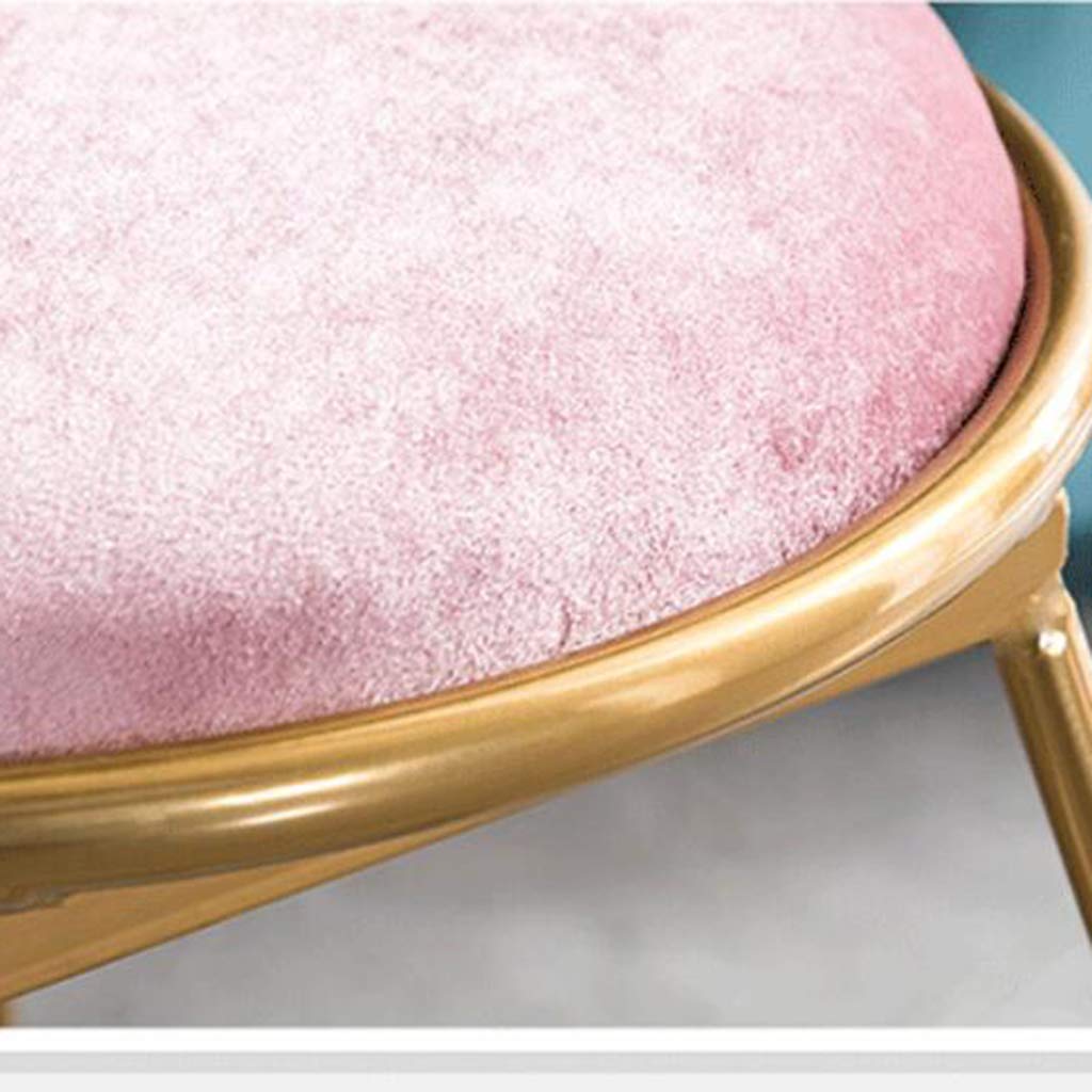 Heart-Shaped Backrest Makeup Chair - Golden Metal Dressing Table Stool with Pink Flannel Upholstery for Kids Room, Reading Nook & Vanity Decor | Perfect for Bedroom, Salon, and Beauty Studio