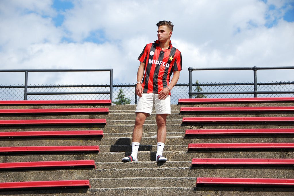 MIDFLD x Terrace Club Retro Milan Inspired Soccer Jersey – Vintage Football Shirt for Men & Women – Perfect for Matchdays, Training & Casual Wear