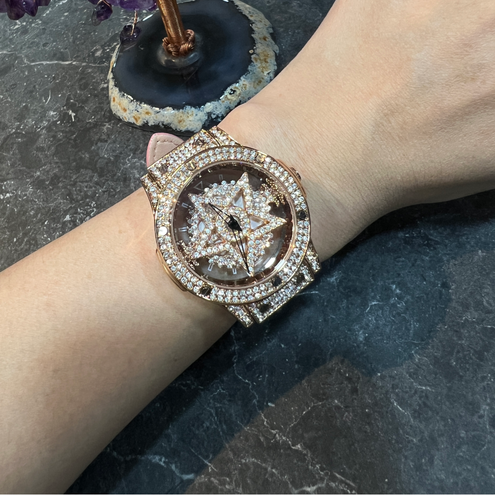 AG Collective Women's Pink Leather Strap Watch - Fashion Rose Gold Case & Roman Numerals (Model L 5047 RGPK RG) | Perfect for Office, Date Night & Special Occasions