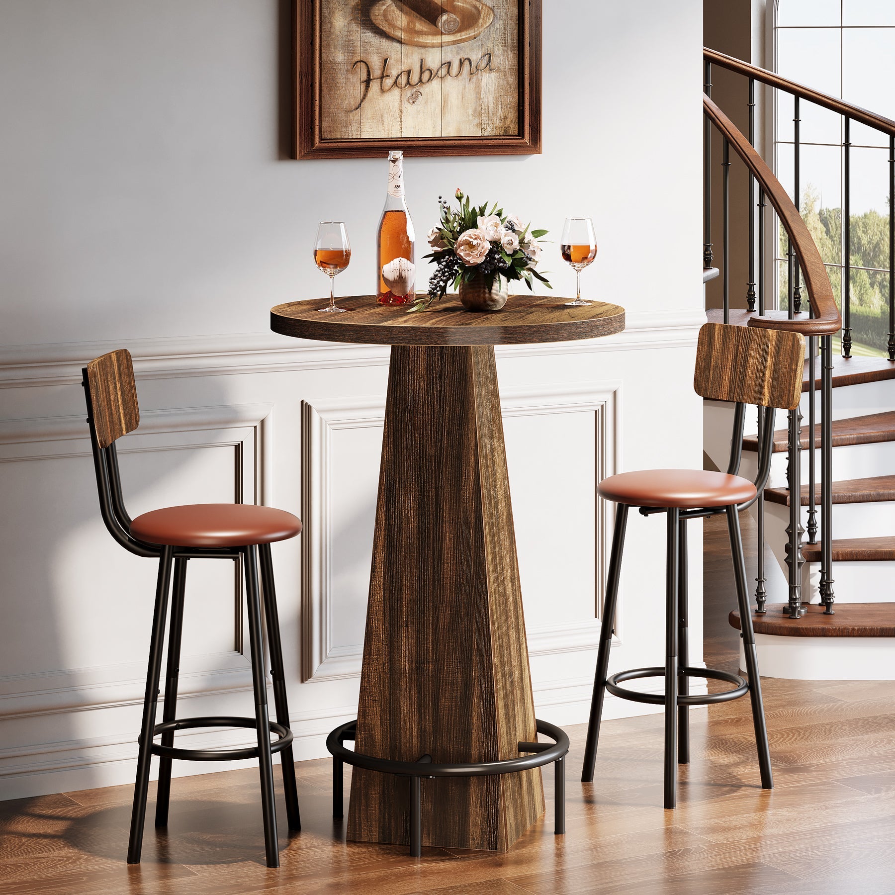 Round Pub Table with Footrest - 30