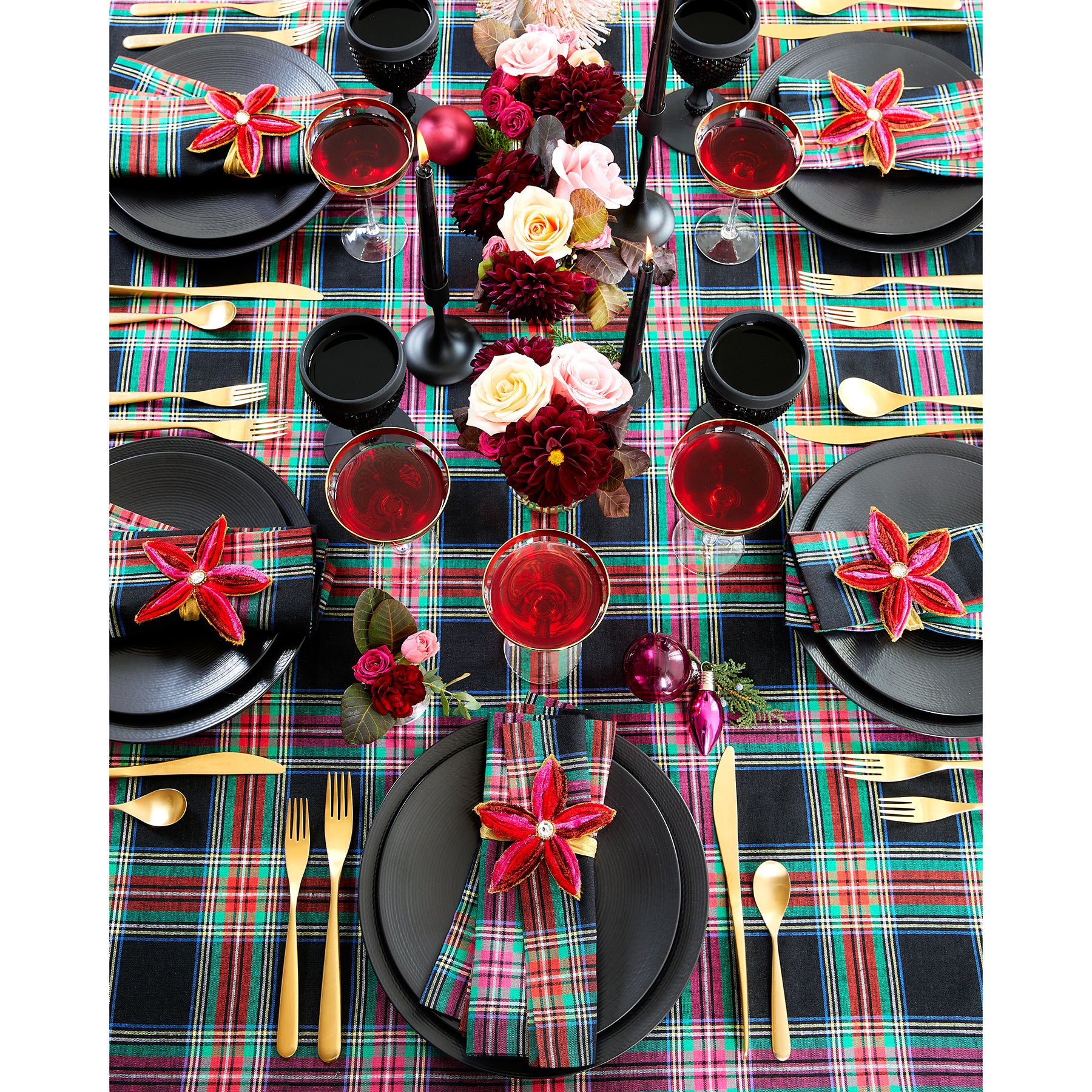 Elegant Jewel Plaid Table Runner - Premium Cotton Fabric for Dining Room Decor, Holiday Parties & Wedding Centerpieces