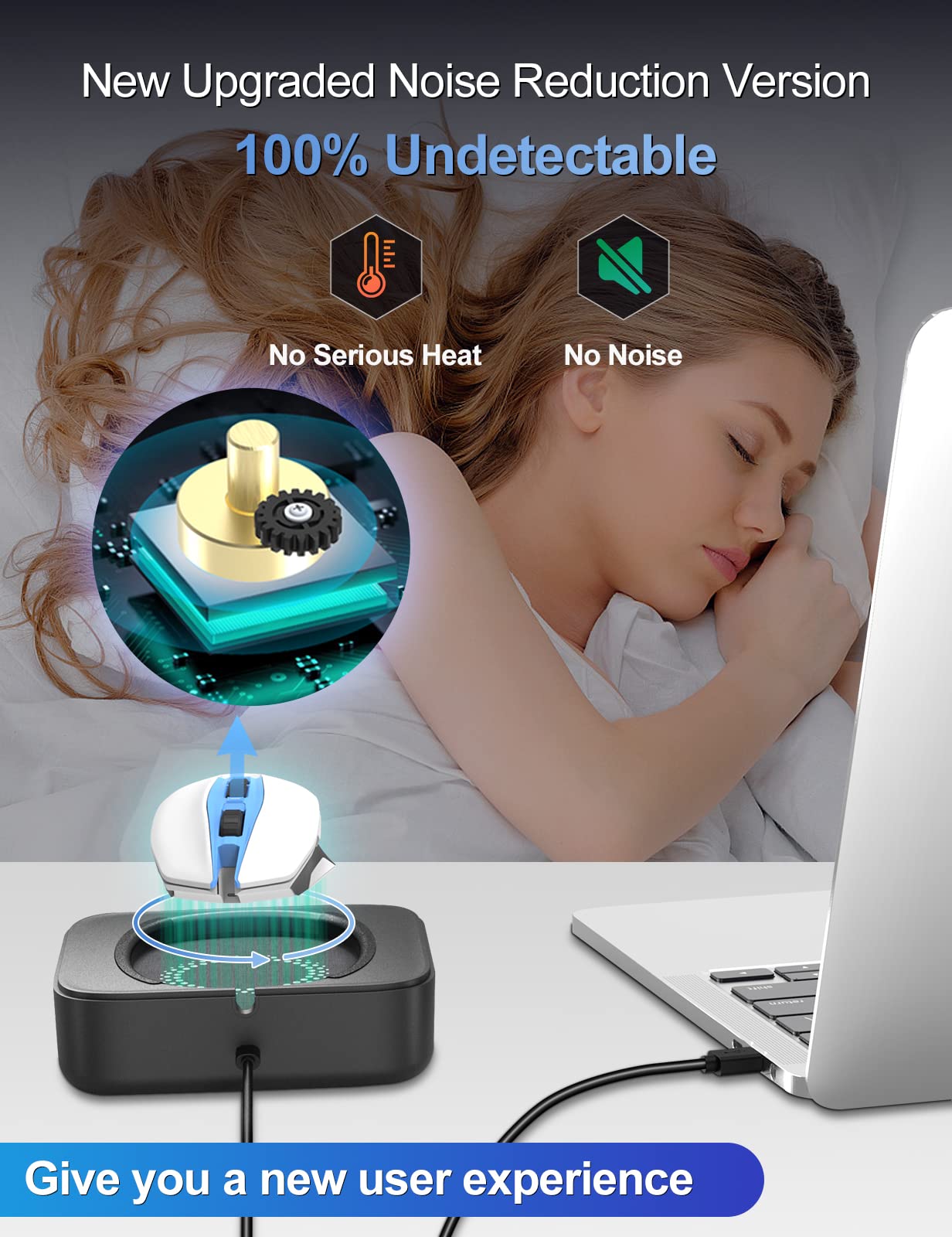 Meatanty Mouse Jiggler with Power Adapter - Silent Undetectable Mouse Mover for Computer & Laptop - Automatic Mechanical Mouse Shaker with Adjustable Timer - Prevent Sleep Mode for Remote Work, Online Meetings & Office Tasks