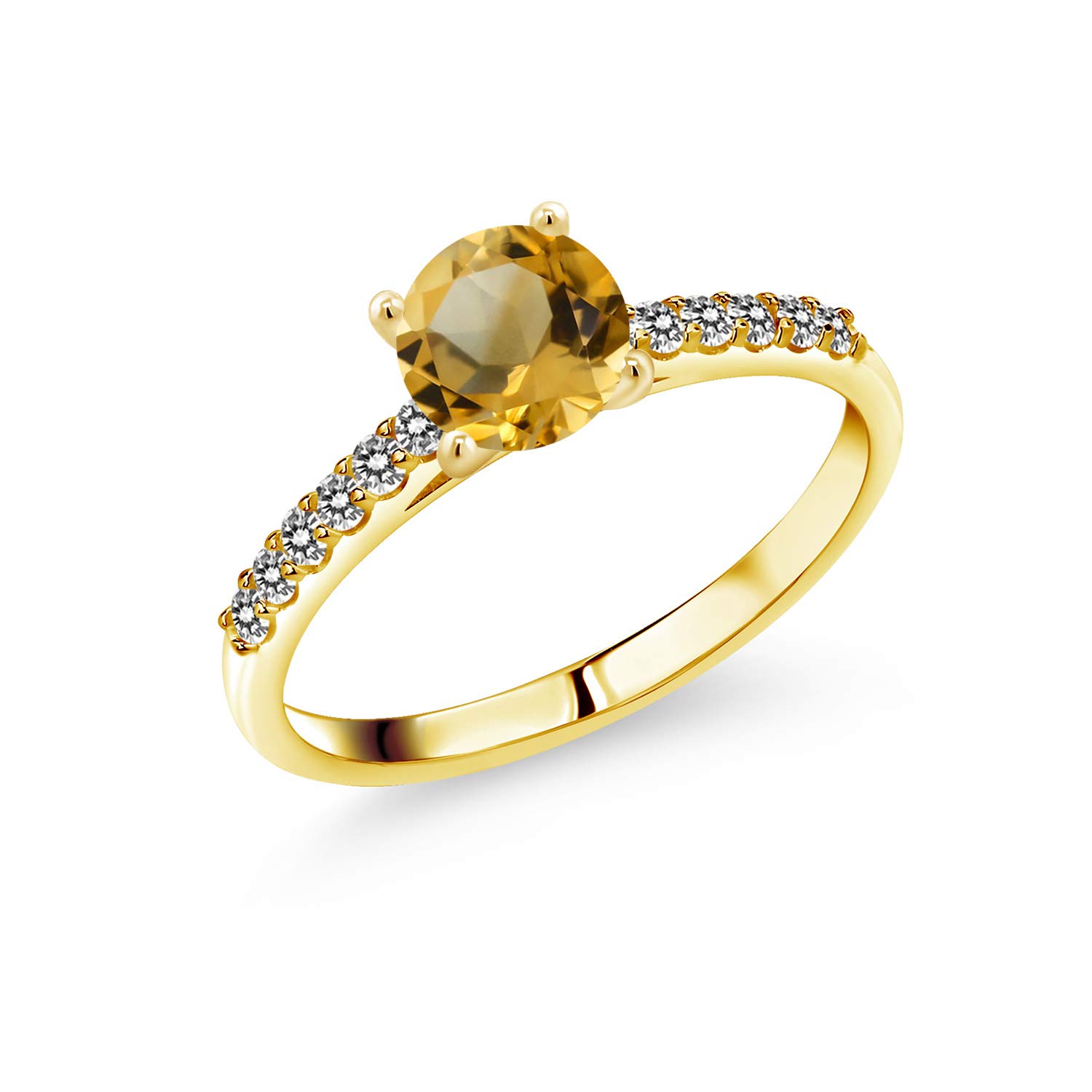 1.00 Ct Round Yellow Citrine & White Diamond 10K Yellow Gold Ring for Women - Elegant Gemstone Jewelry for Engagement, Wedding & Special Occasions