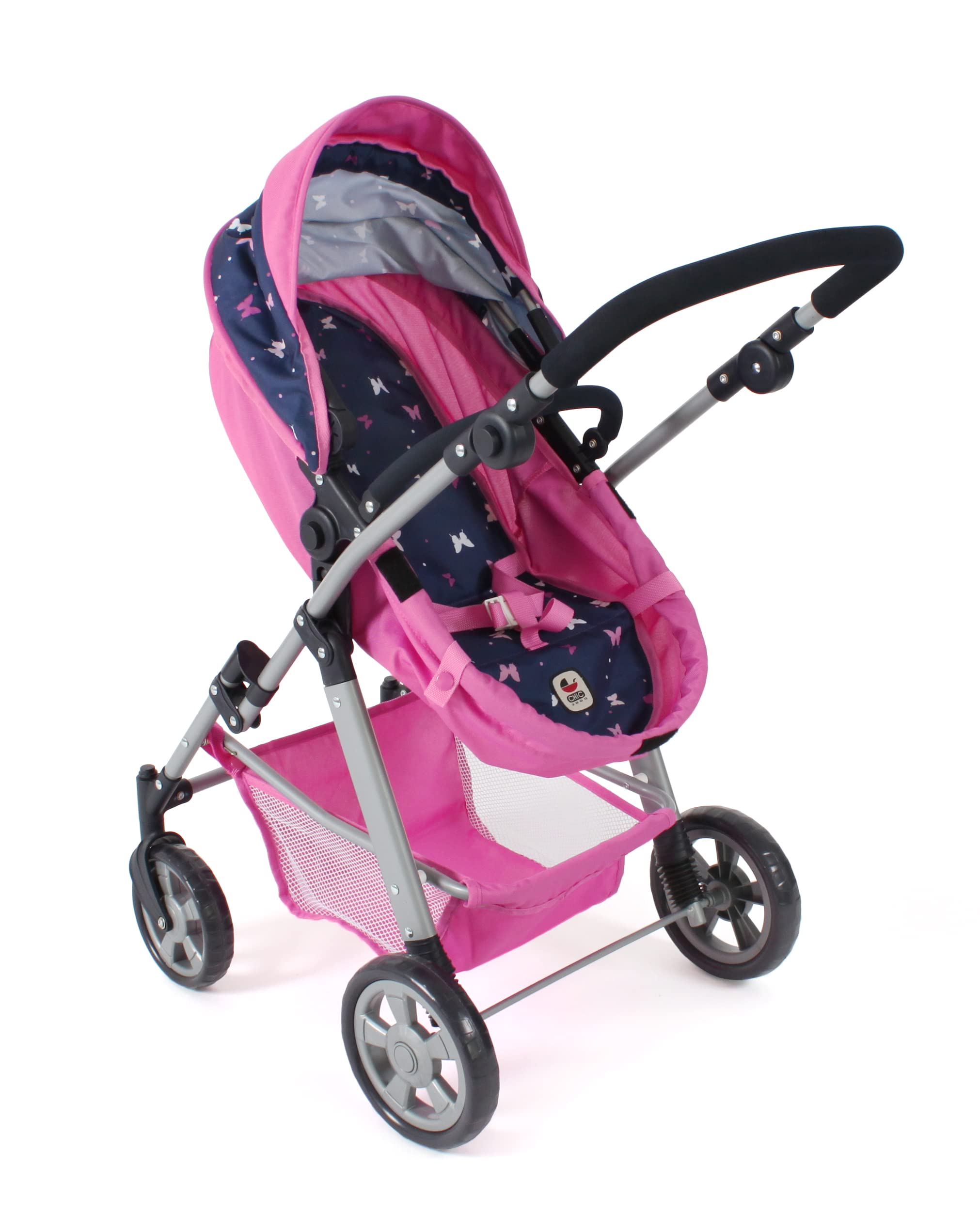 Bayer Chic 2000 - 2-in-1 Convertible Doll Stroller & Bathtub for Kids Ages 3-8, Baby Doll Carrier for Dolls Up to 50cm, Butterfly & Sea Pink Design - Perfect for Pretend Play, Role-Playing, and Outdoor Walks with Favorite Dolls