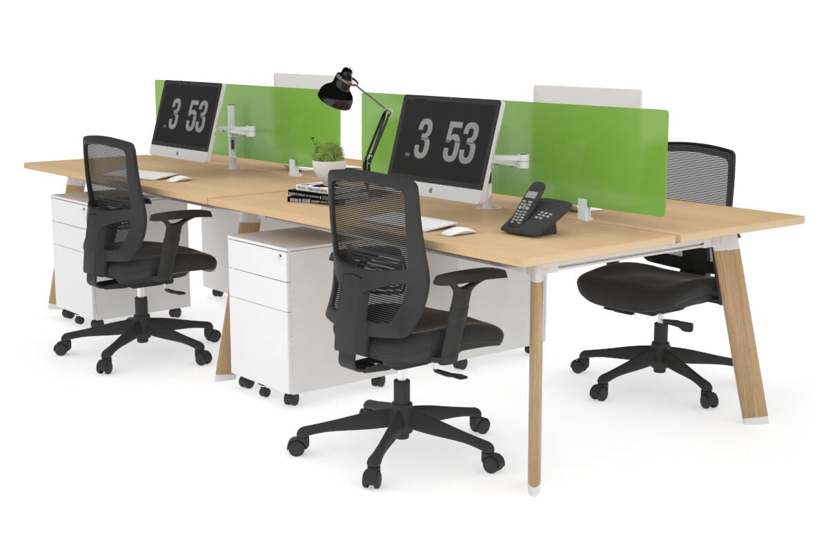 4-Person Switch Workstation with Wood Imprint Frame - 1600L x 700W Office Desk for Team Collaboration & Productivity | Ideal for Open Offices, Coworking Spaces & Home Offices