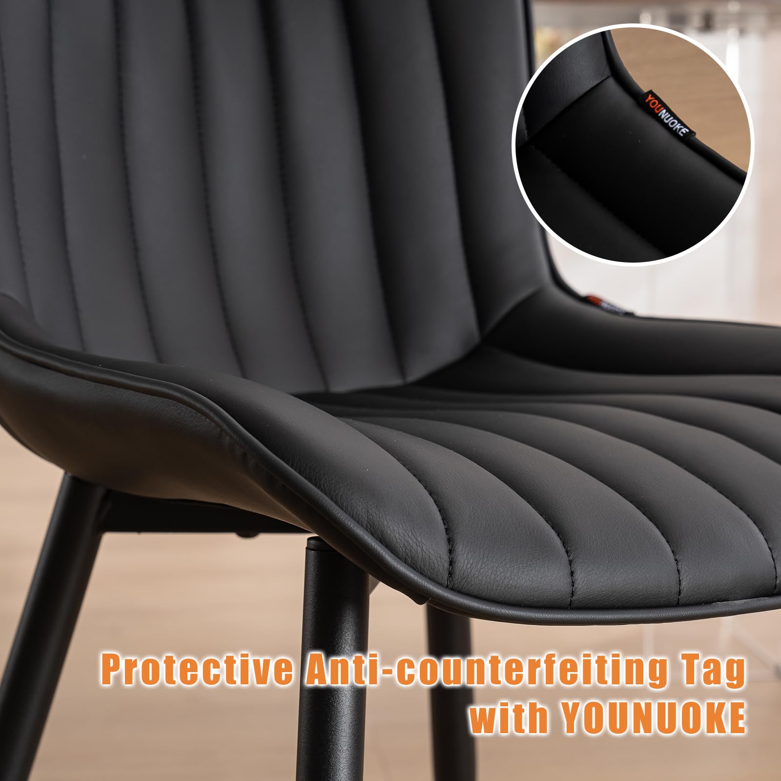 YOUNUOKE Set of 2 Black Faux Leather Dining Chairs - Mid Century Modern Armless Kitchen & Living Room Chairs - Perfect for Dining Room, Guest Reception & Waiting Areas